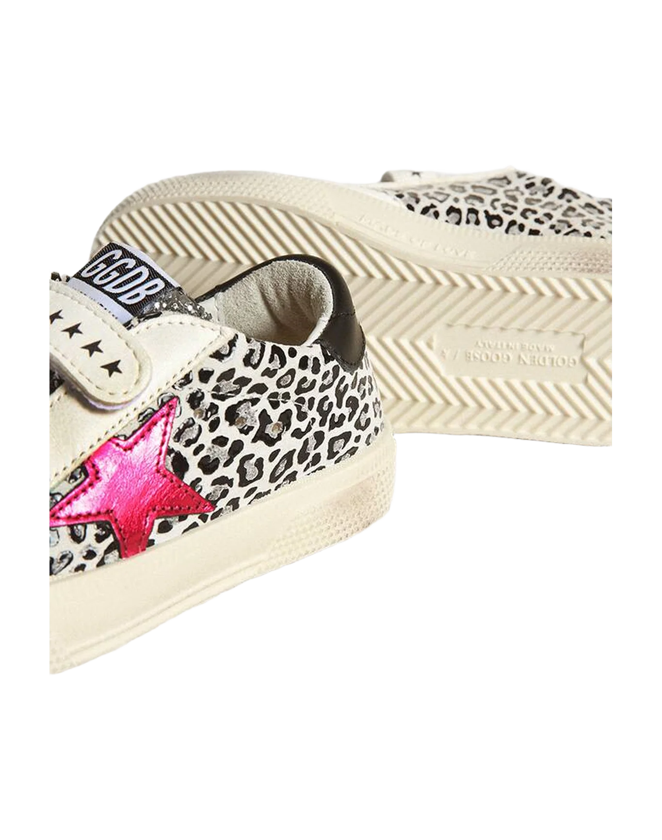 Kids | May Sneakers Leo Print Leather with Glitter Toe & Red Laminated Star | White Black Leo x Wine x Black (V2) - Image 2