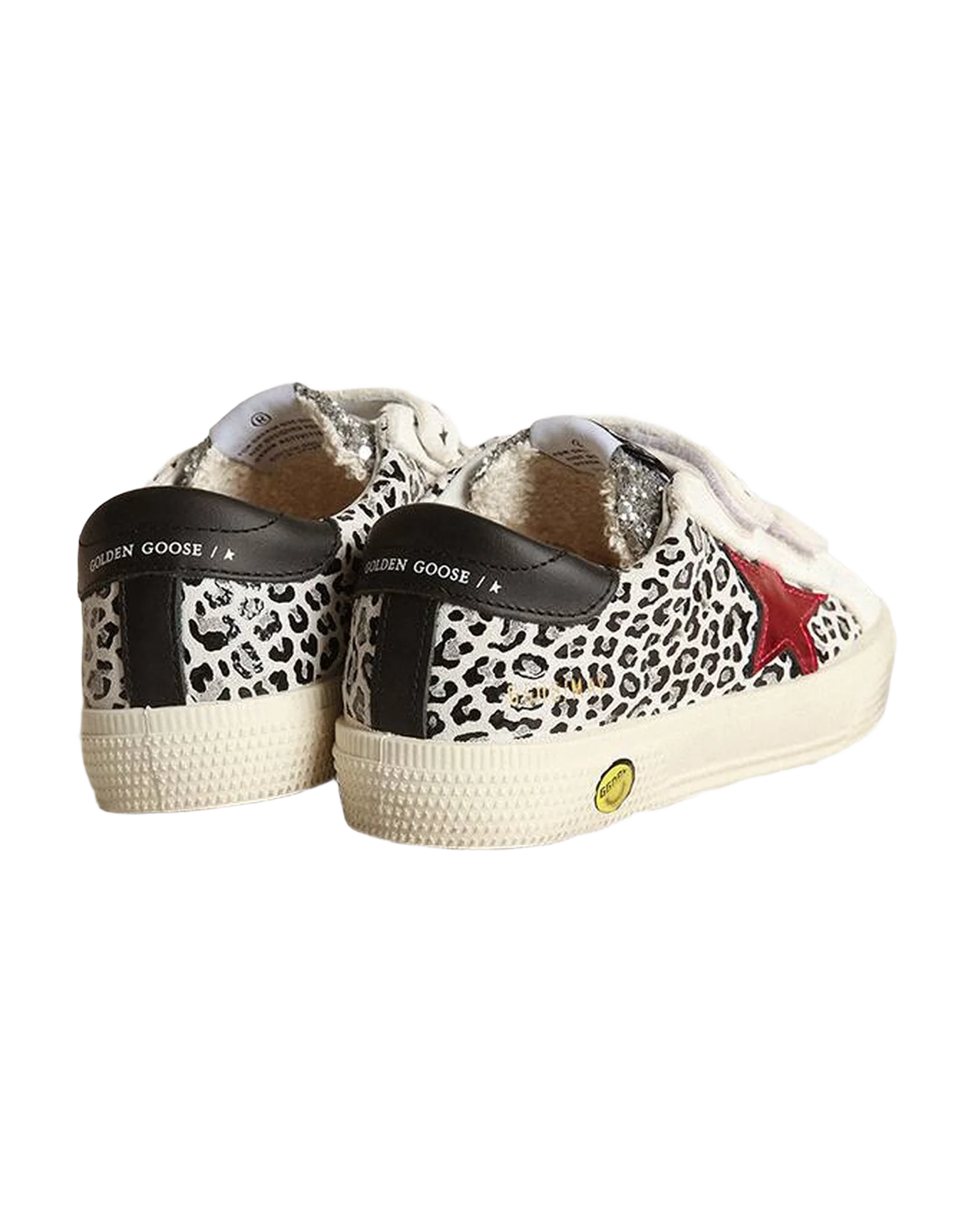 Kids | May Sneakers Leo Print Leather with Glitter Toe & Red Laminated Star | White Black Leo x Wine x Black (V2) - Image 4