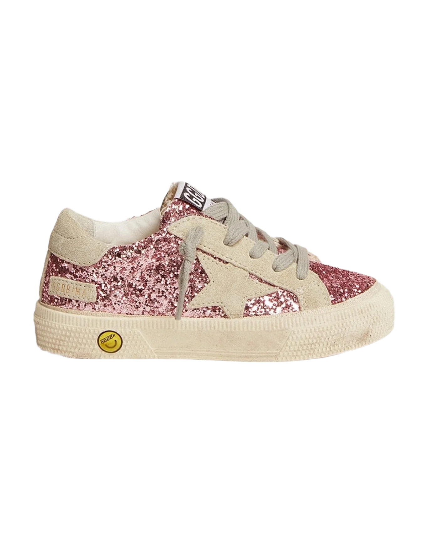 Kids | May Sneakers Pink Glitter with Star & Heel Tab Ice-Gray Suede | Bubblegum Pink x Ice (V2)