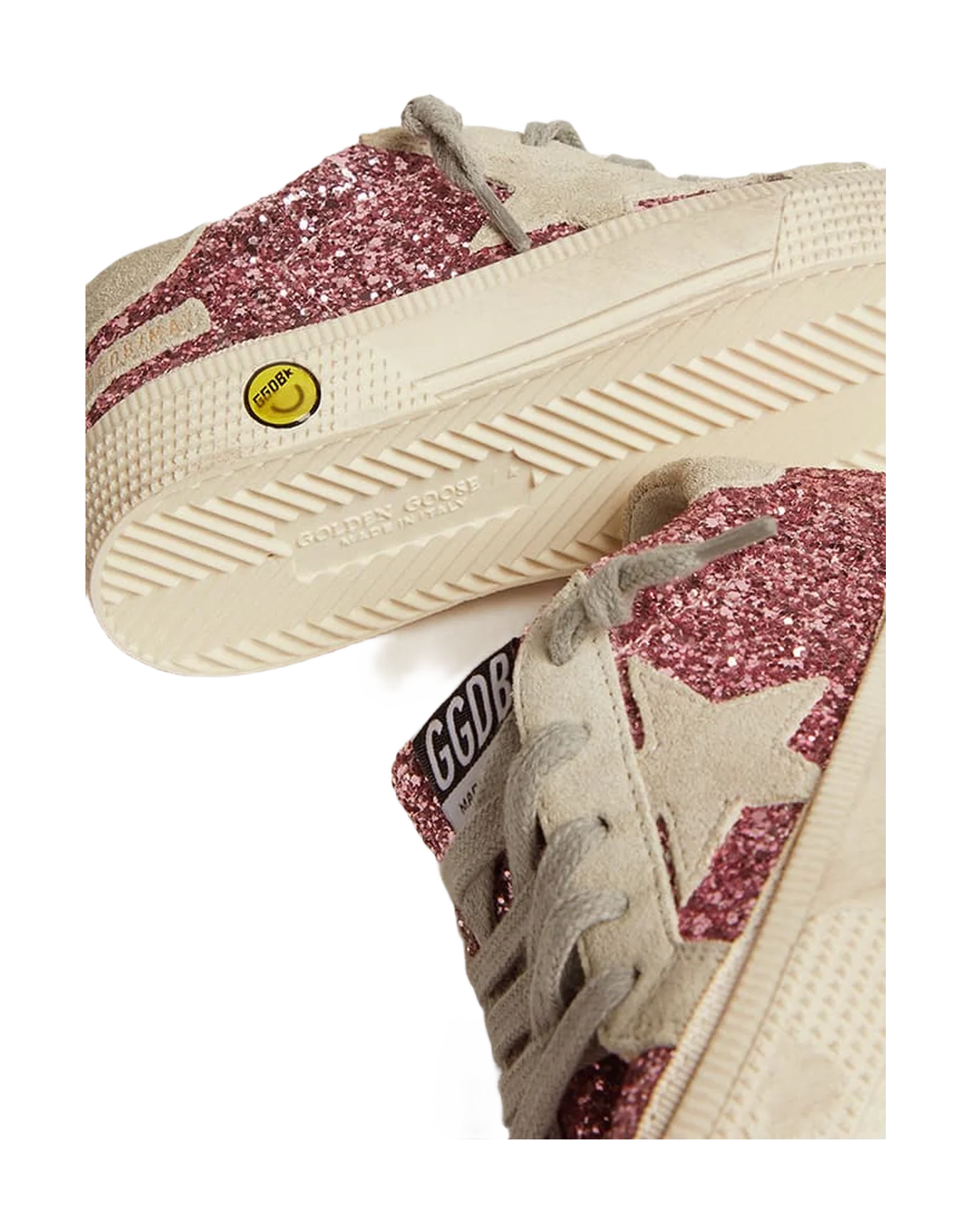 Kids | May Sneakers Pink Glitter with Star & Heel Tab Ice-Gray Suede | Bubblegum Pink x Ice (V2) - Image 2