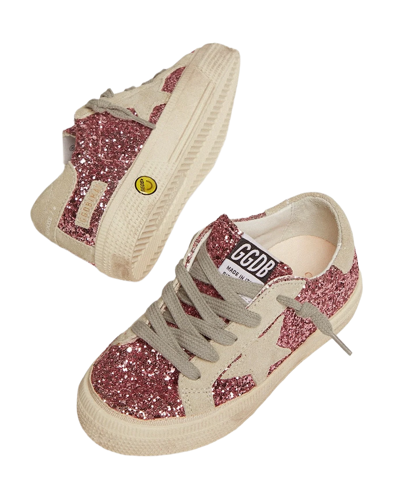 Kids | May Sneakers Pink Glitter with Star & Heel Tab Ice-Gray Suede | Bubblegum Pink x Ice (V2) - Image 3