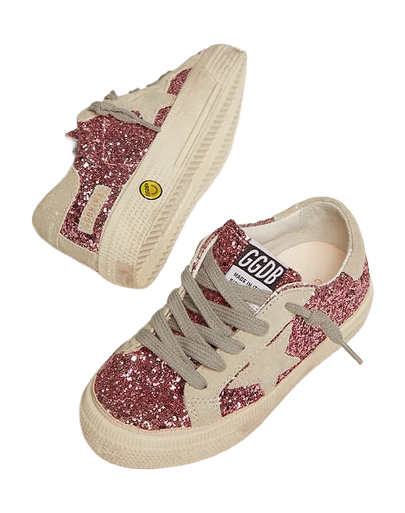 Kids | May Sneakers Pink Glitter with Star & Heel Tab Ice-Gray Suede | Bubblegum Pink x Ice (V2) - Image 4
