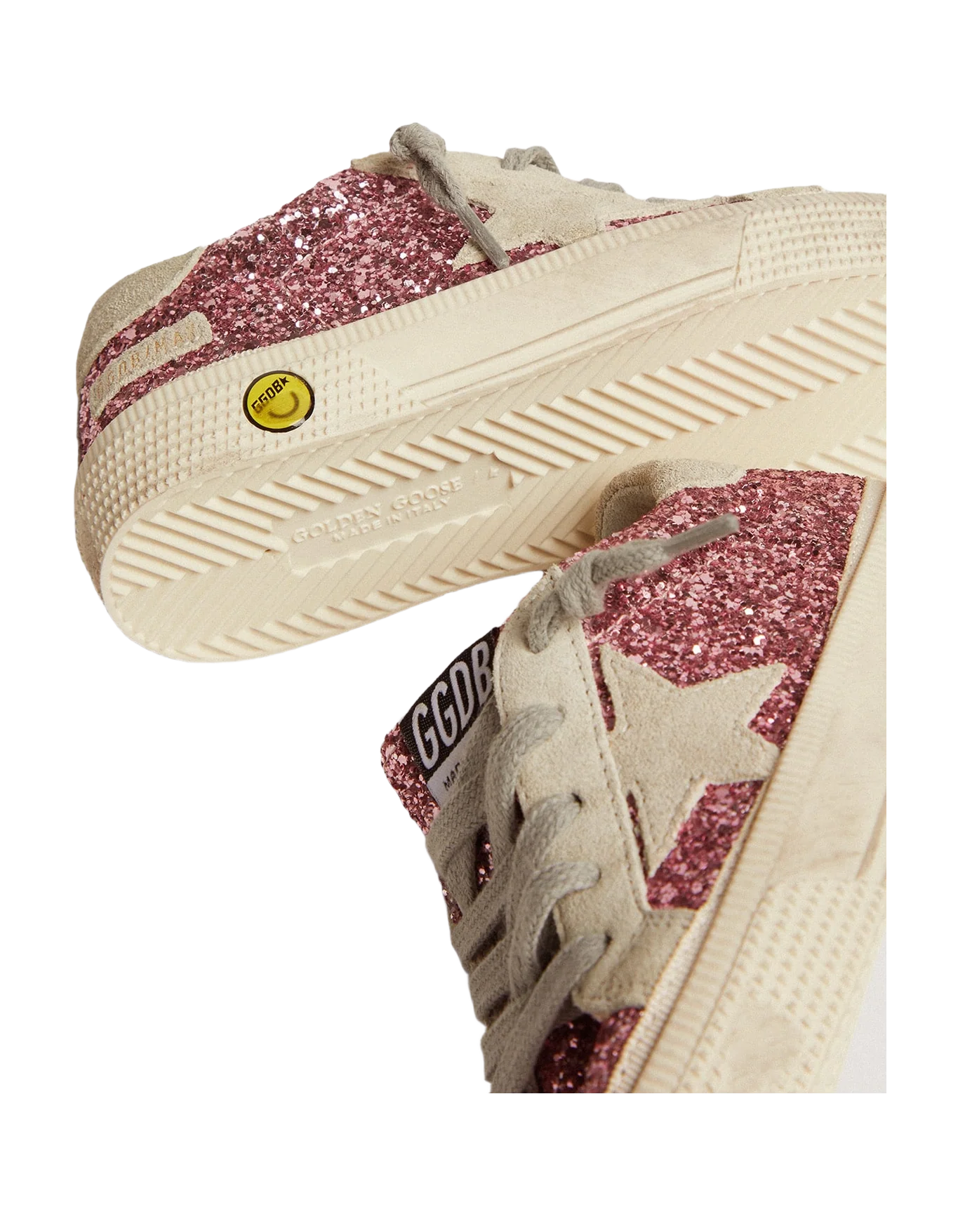 Kids | May Sneakers Pink Glitter with Star & Heel Tab Ice-Gray Suede | Bubblegum Pink x Ice (V2) - Image 7