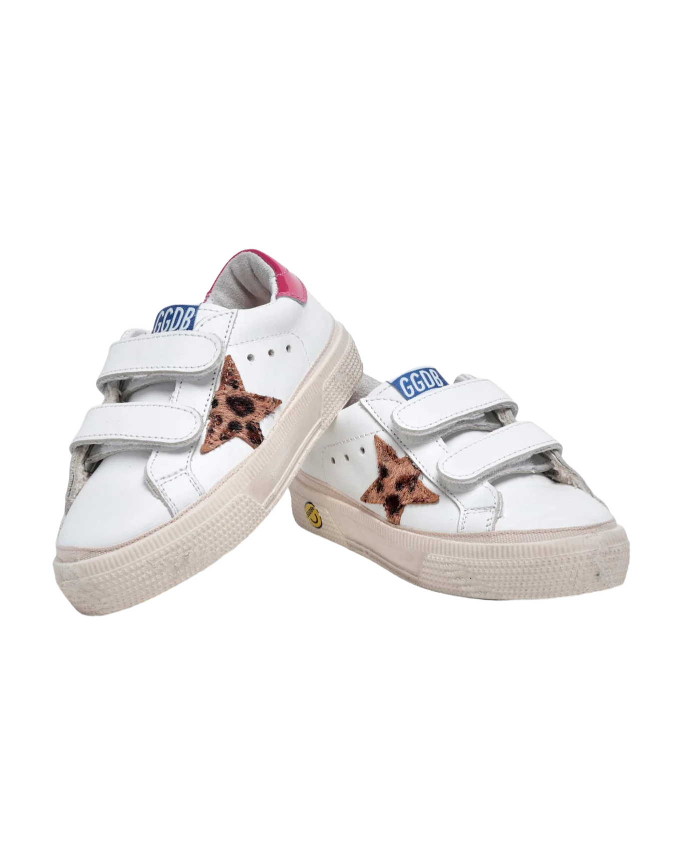 Kids | May Sneakers White Leather with Leo Pony Skin Star & Shiny Heel Tab | White x Beige Brown Leo x Fuxia - Image 7
