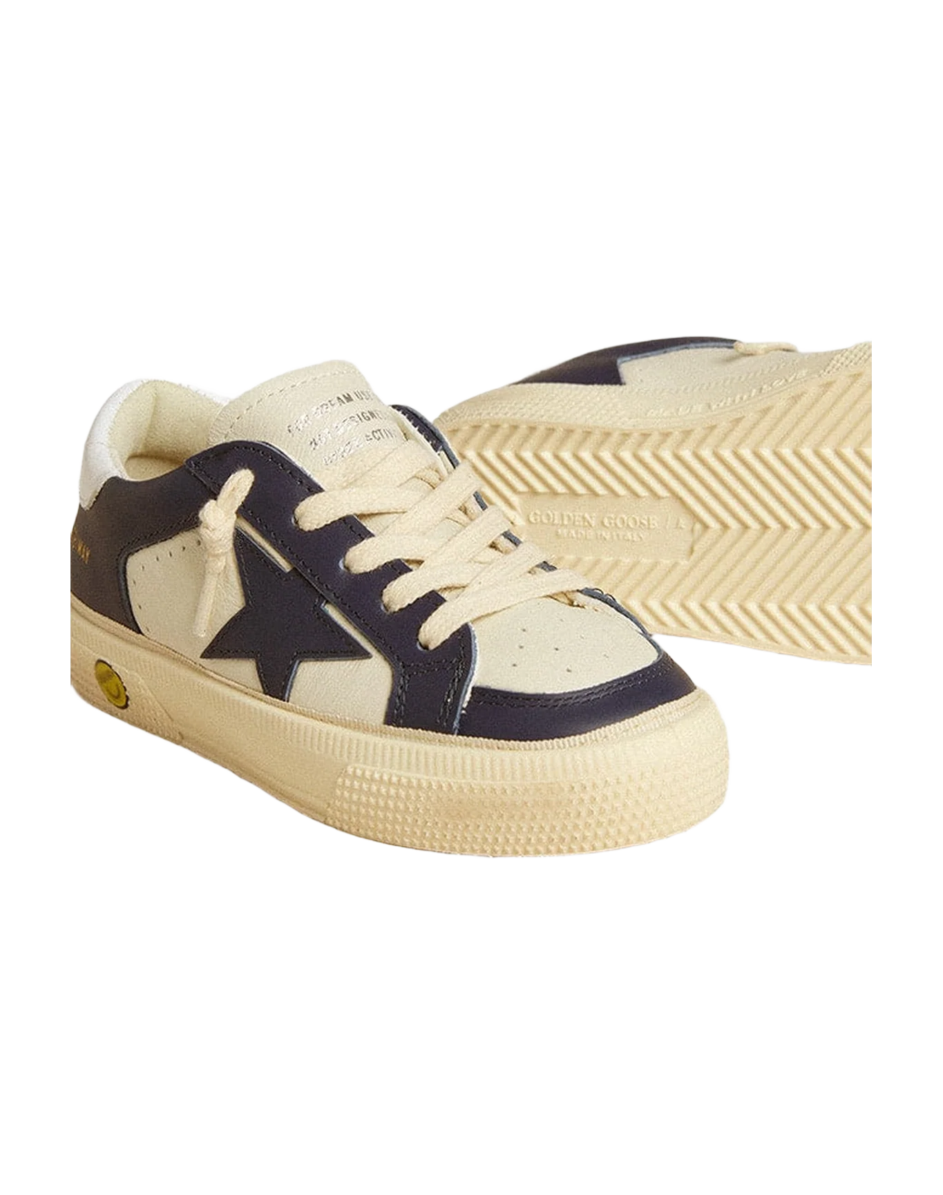Kids | May Teen Navy Blue Leather & White Heel Tab | White x Medieval Blue - Image 2