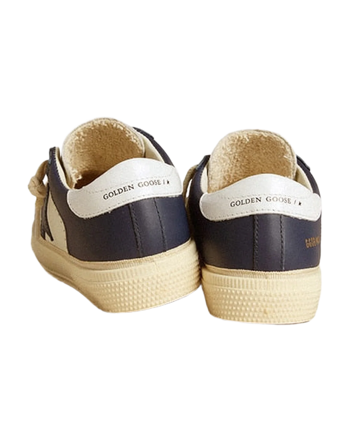 Kids | May Teen Navy Blue Leather & White Heel Tab | White x Medieval Blue - Image 3