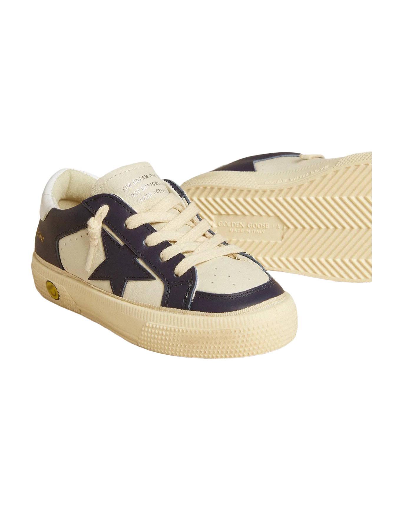 Kids | May Teen Navy Blue Leather & White Heel Tab | White x Medieval Blue - Image 4