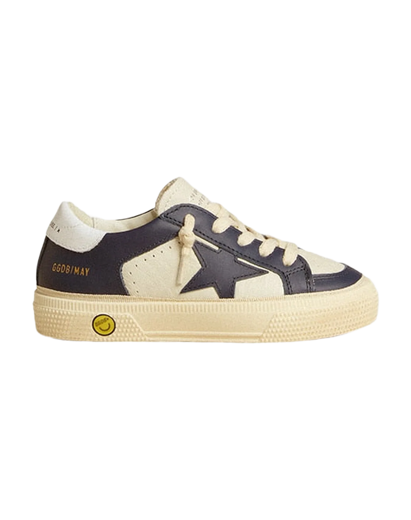 Kids | May Teen Navy Blue Leather & White Heel Tab | White x Medieval Blue - Image 5