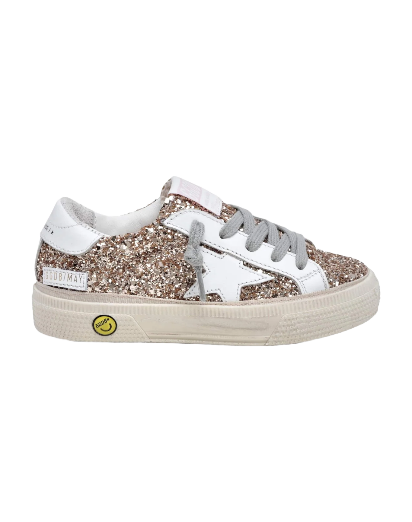Kids | May Teen Sneakers Gold Glitter with White Leather Star & Heel Tab | Gold x White - Image 2