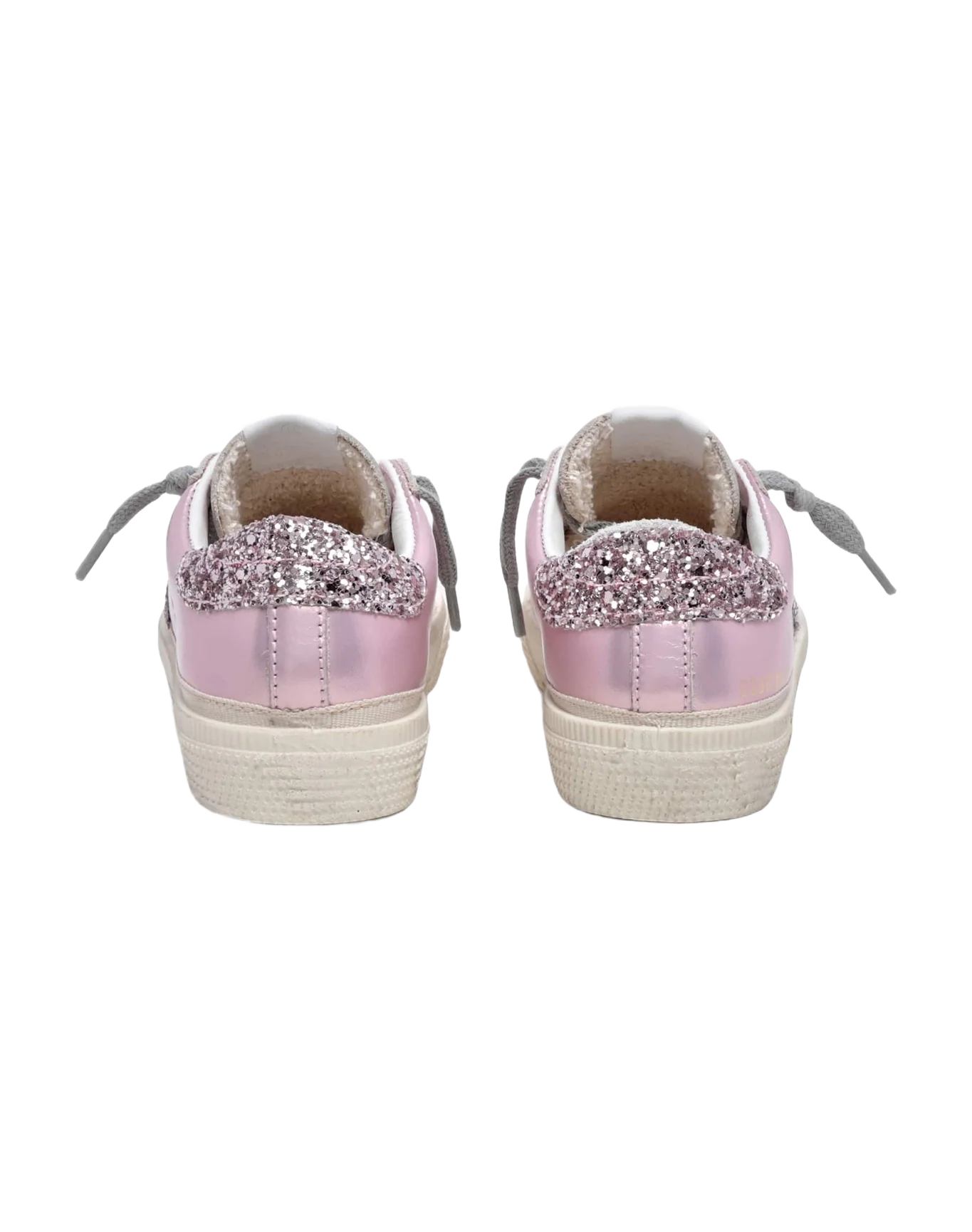 Kids | May Teen Sneakers Pink Leather with Pink Glitter Star & Heel Tab | Salmon Pink x Pink - Image 2