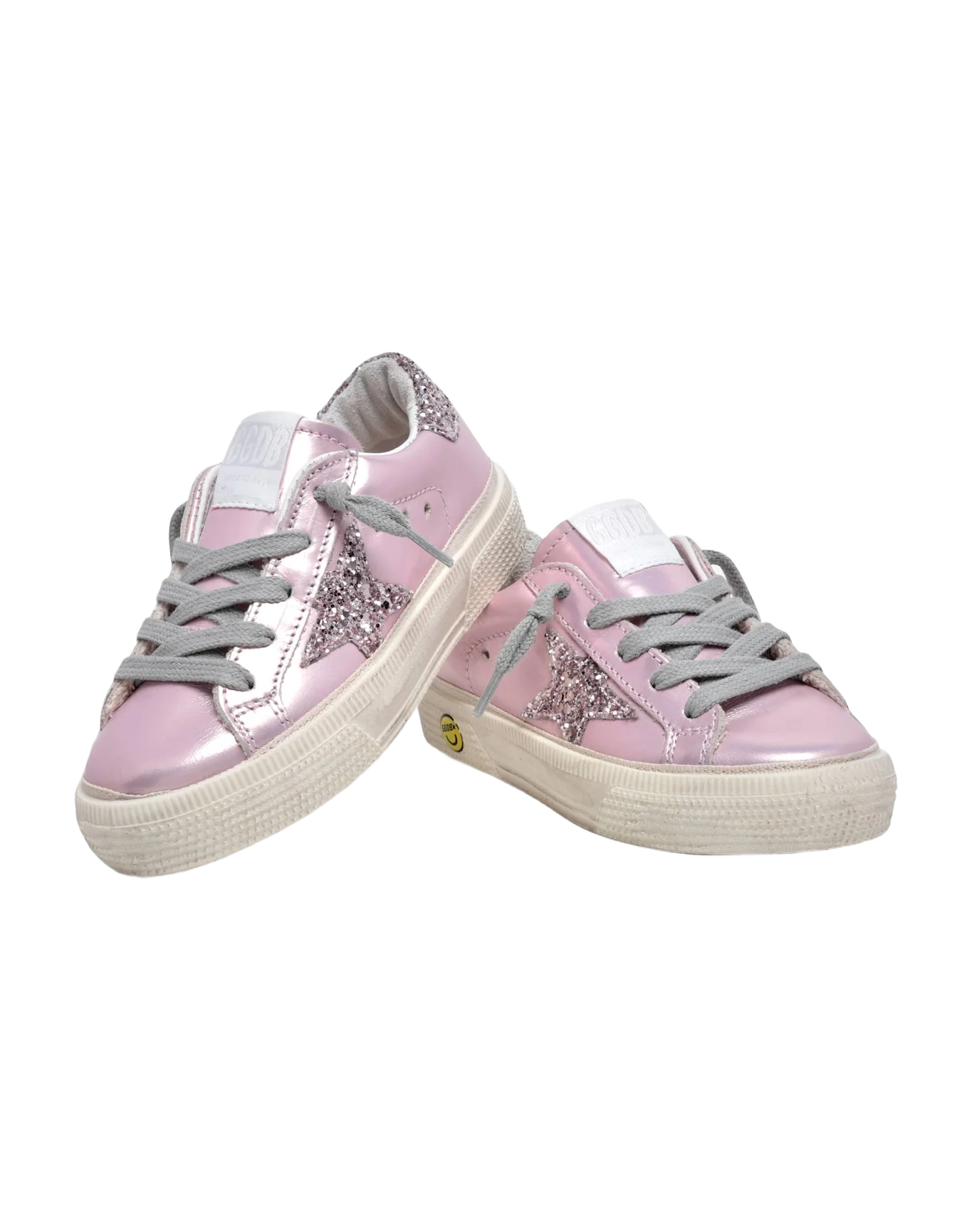Kids | May Teen Sneakers Pink Leather with Pink Glitter Star & Heel Tab | Salmon Pink x Pink - Image 4