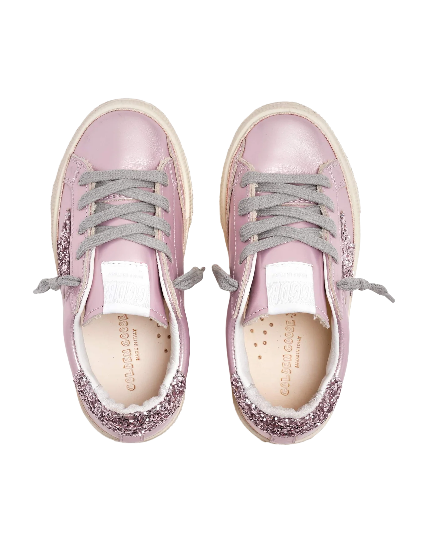 Kids | May Teen Sneakers Pink Leather with Pink Glitter Star & Heel Tab | Salmon Pink x Pink - Image 5