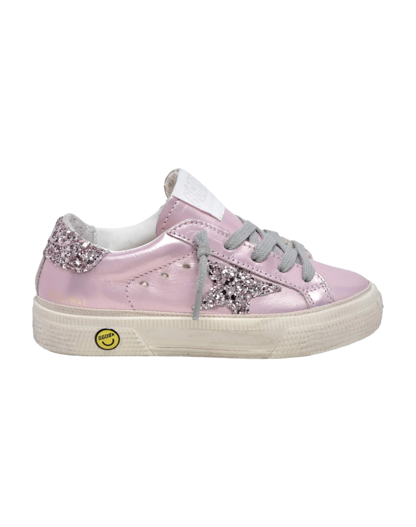 Kids | May Teen Sneakers Pink Leather with Pink Glitter Star & Heel Tab | Salmon Pink x Pink - Image 6