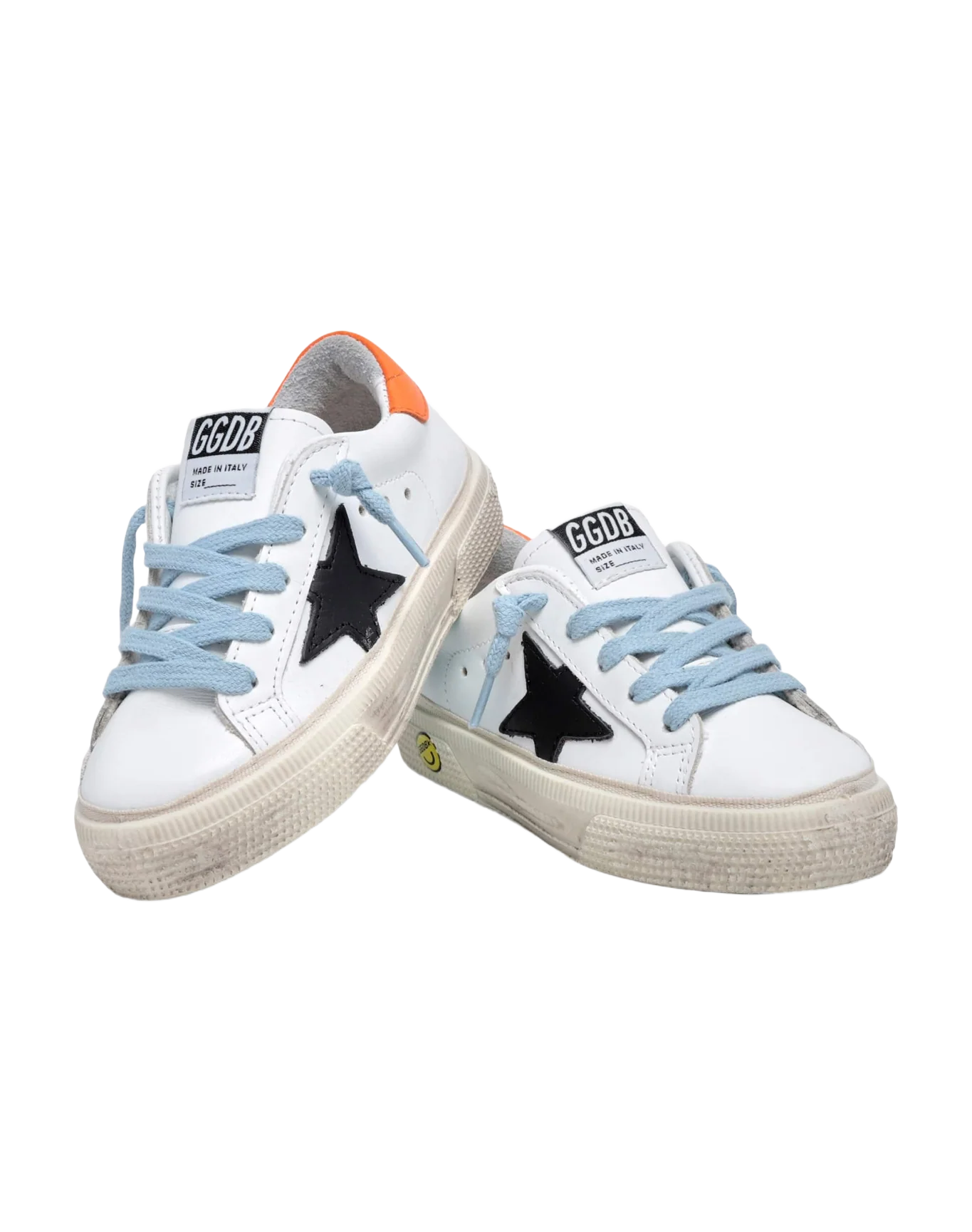 Kids | May White Leather with Black Star & Orange Heel Tab | White x Black x Fluo Orange - Image 3