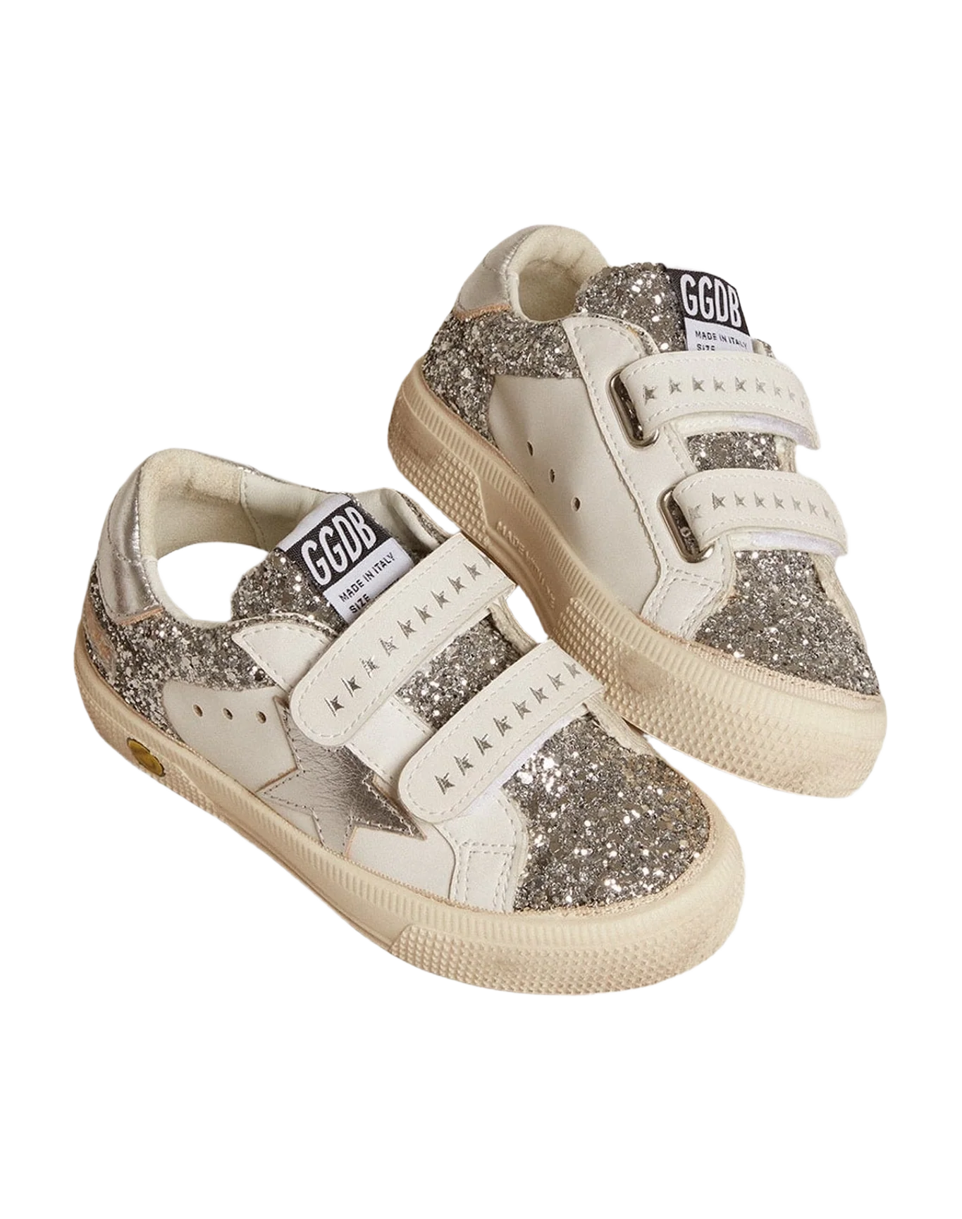 Kids | May Young Leather & Glitter with Silver Star | White x Silver