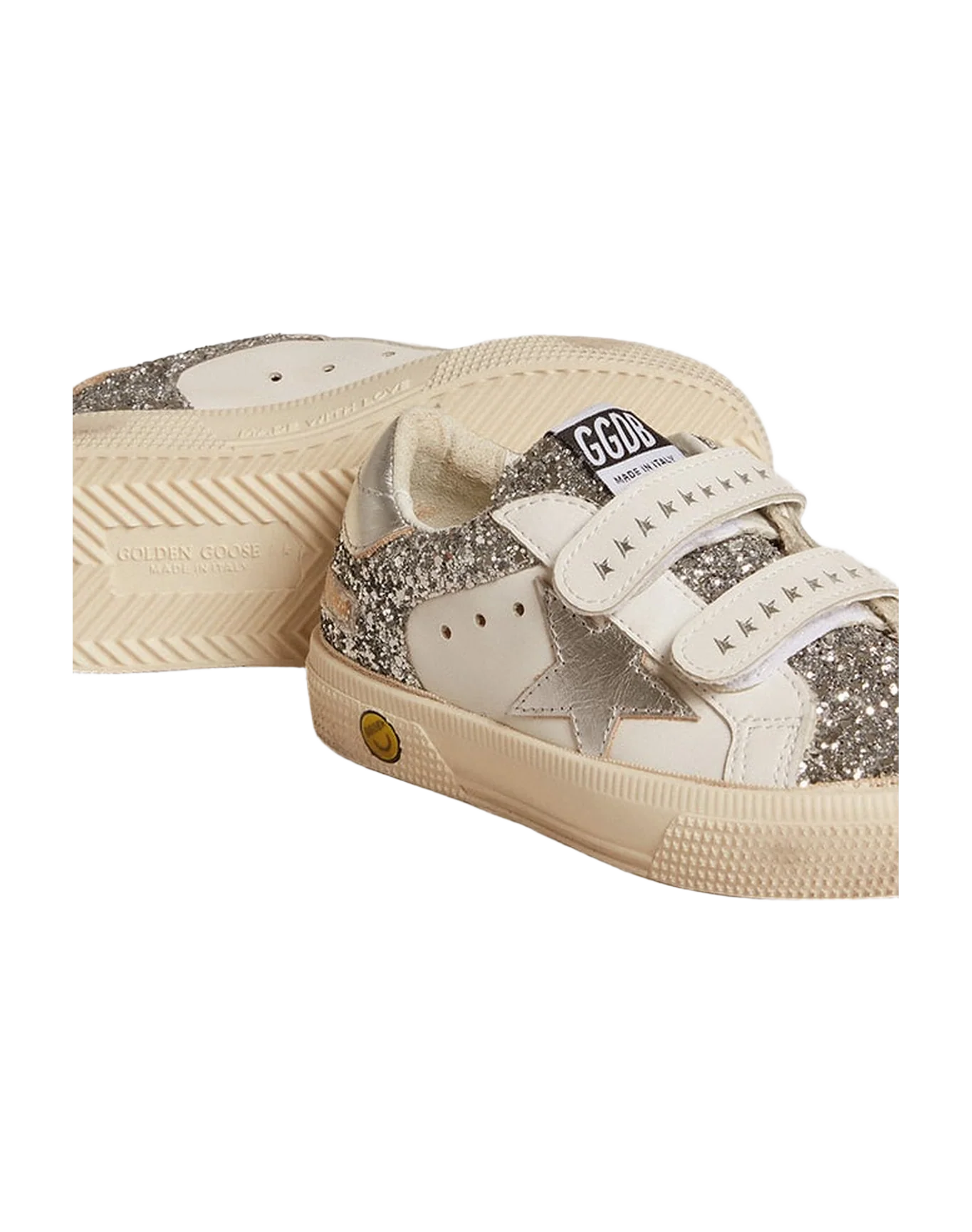Kids | May Young Leather & Glitter with Silver Star | White x Silver - Image 3