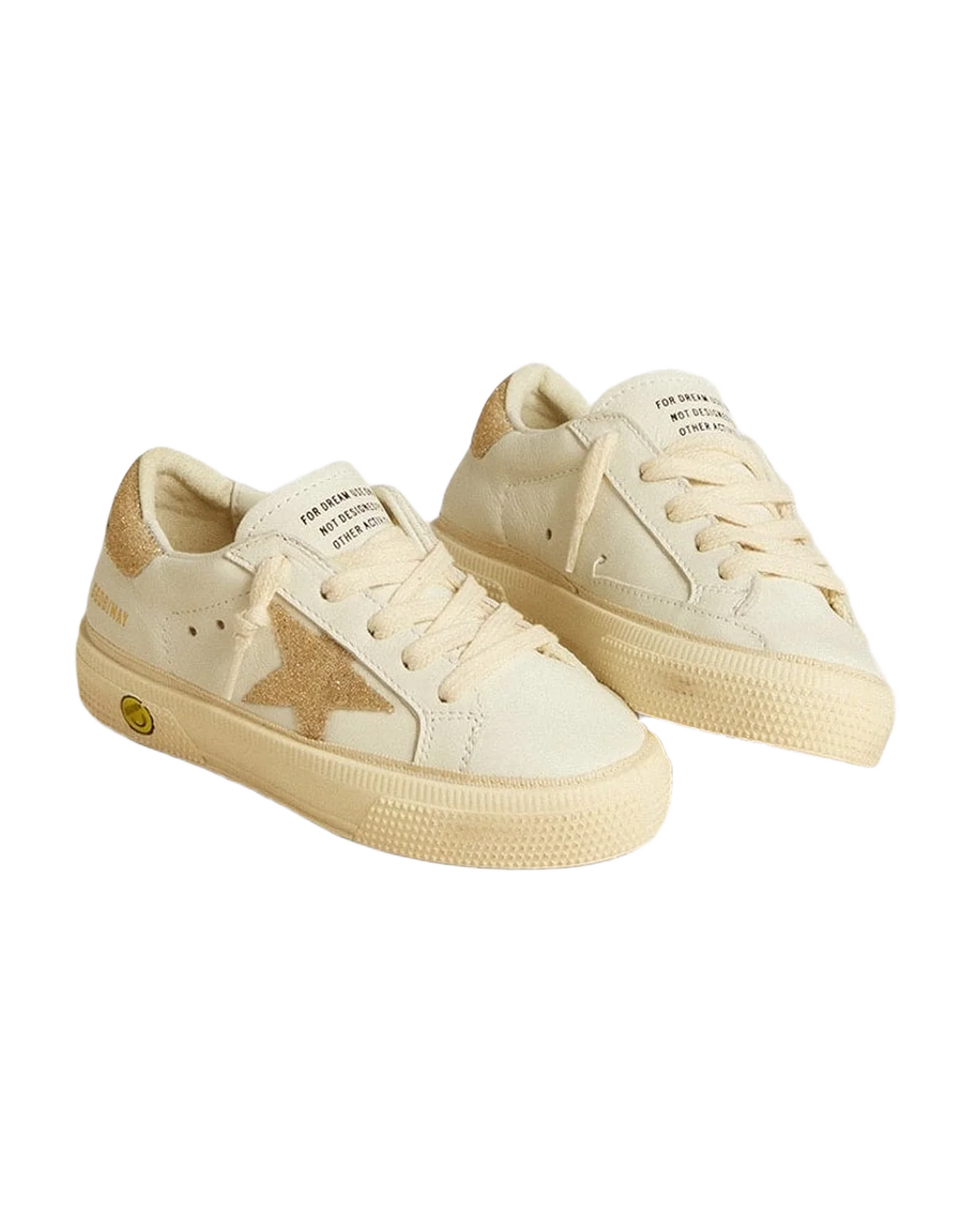 Kids | May Young Leather with Star & Swarovski Gold Heel Tab | White x Gold