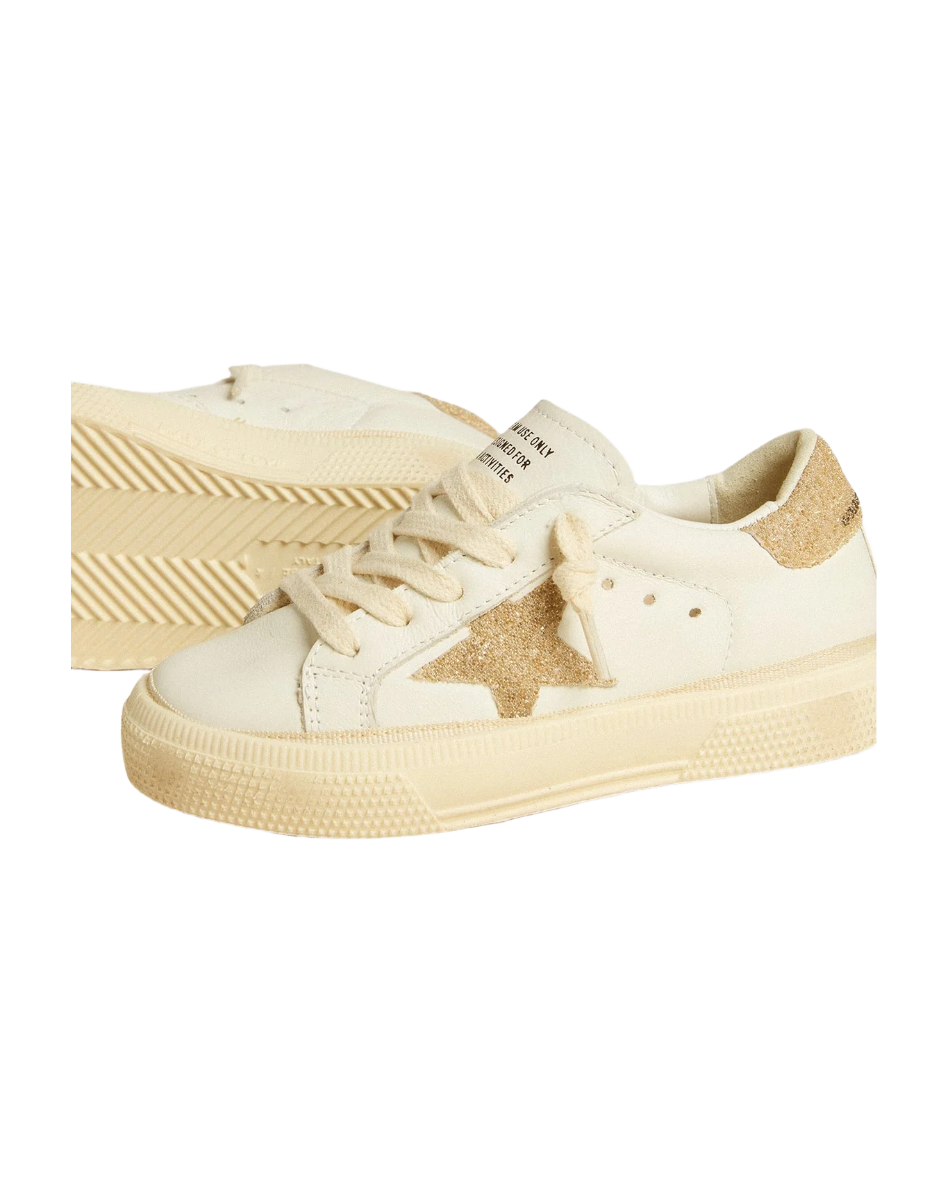 Kids | May Young Leather with Star & Swarovski Gold Heel Tab | White x Gold - Image 6