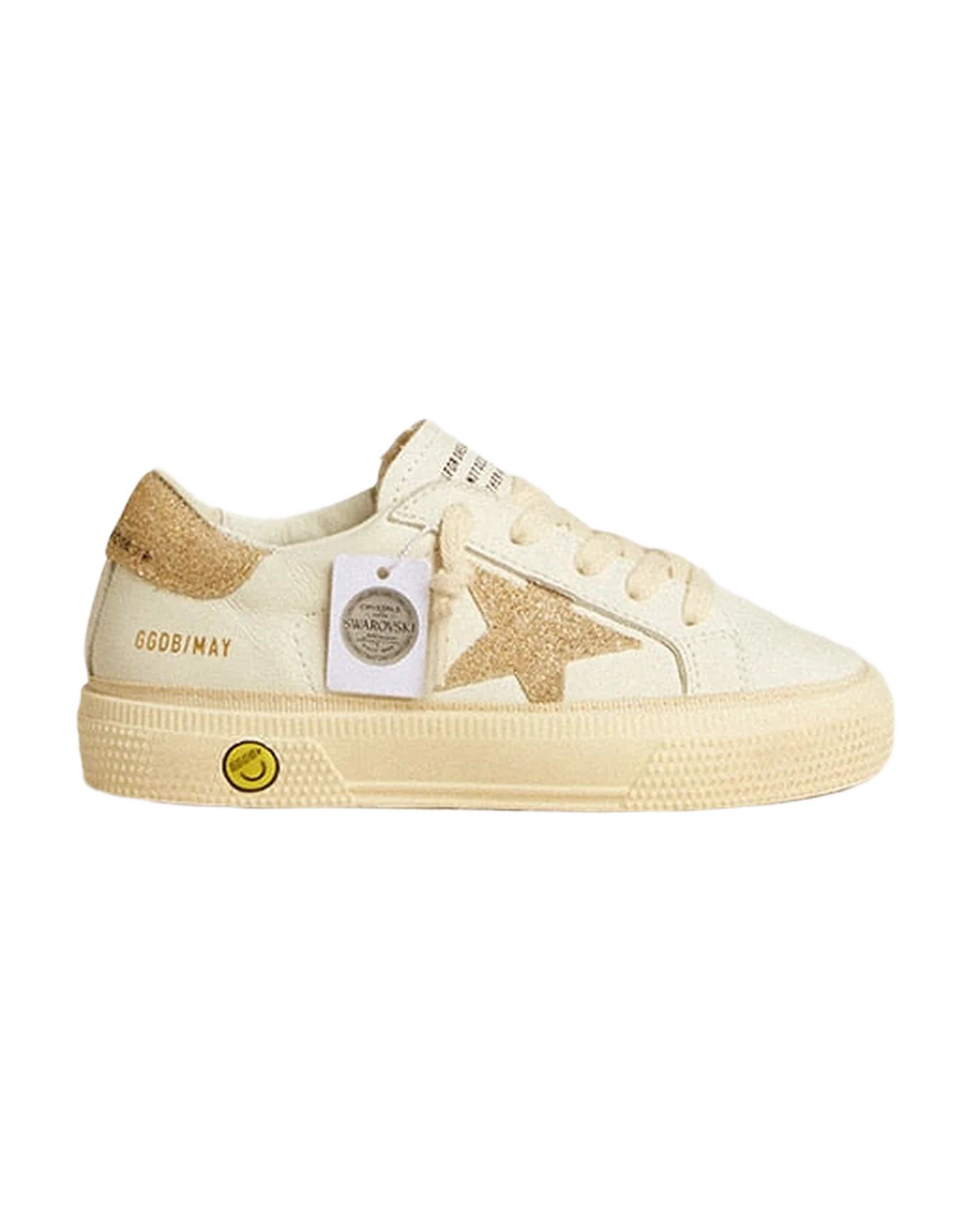 Kids | May Young Leather with Star & Swarovski Gold Heel Tab | White x Gold - Image 7
