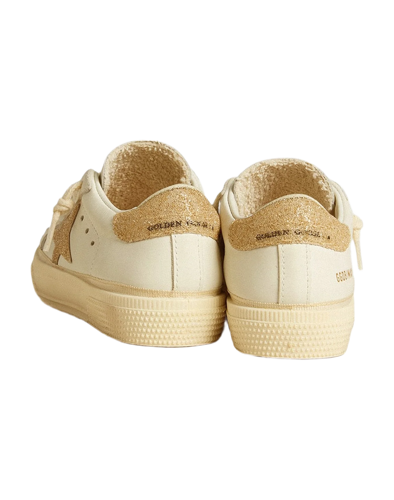 Kids | May Young Leather with Star & Swarovski Gold Heel Tab | White x Gold - Image 8