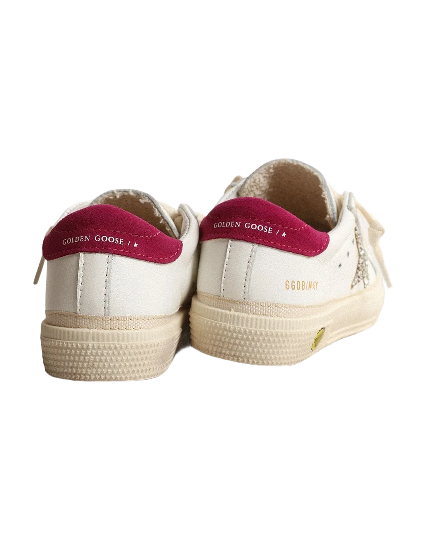Kids | May Young Nappa Leather with Platinum Glitter Star & Magenta Heel Tab | White x Platinum x Magenta - Image 2
