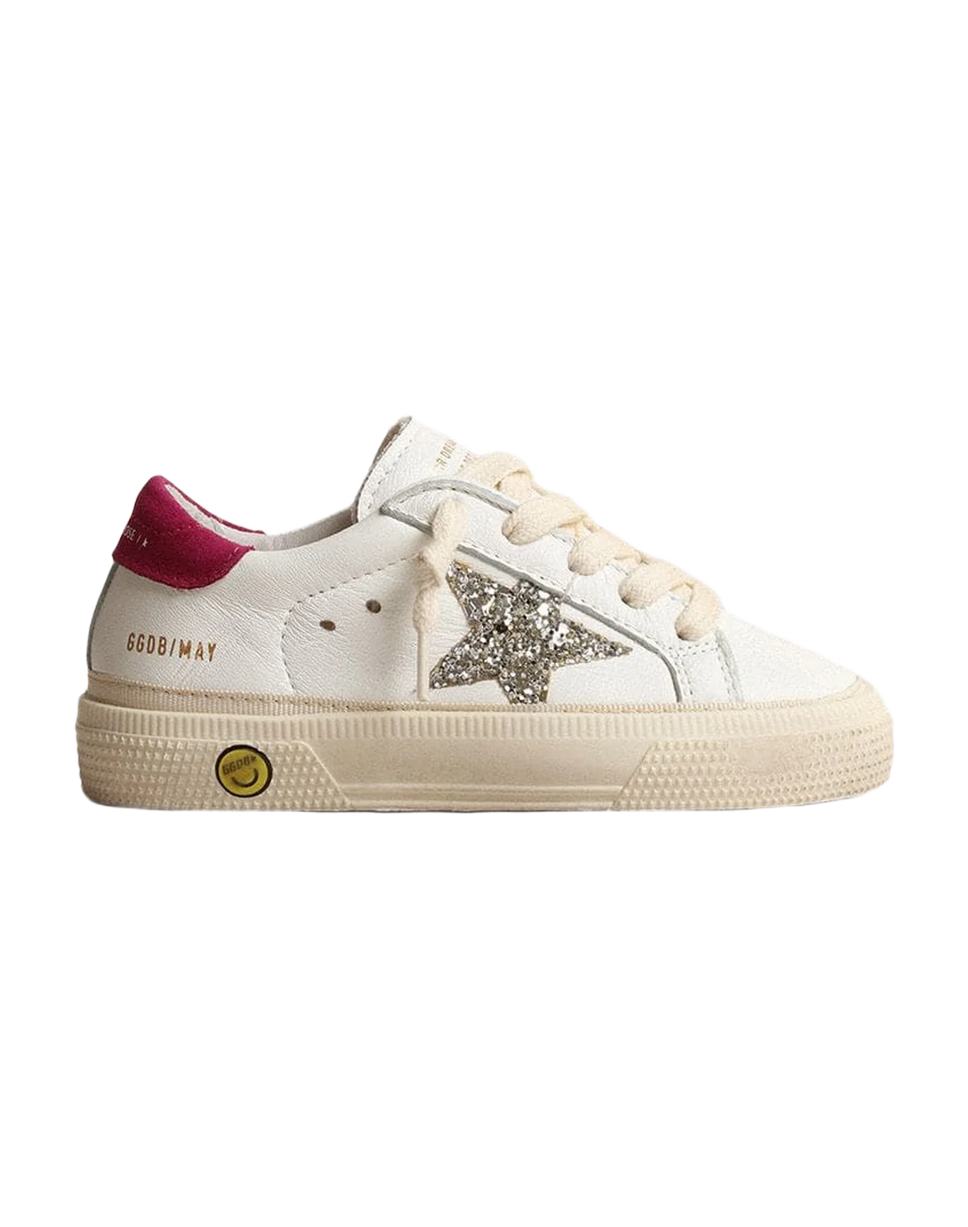 Kids | May Young Nappa Leather with Platinum Glitter Star & Magenta Heel Tab | White x Platinum x Magenta - Image 3