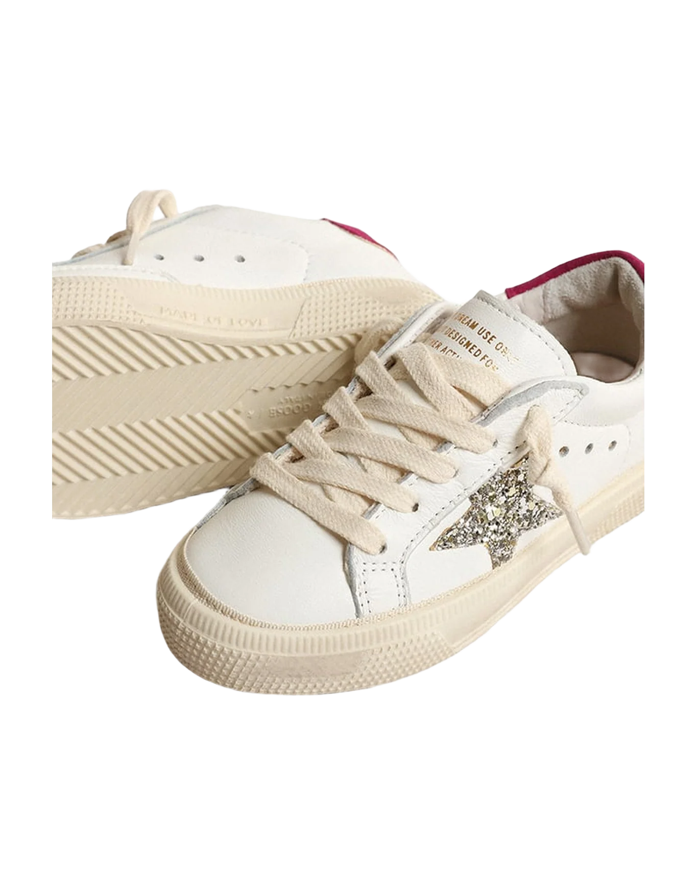Kids | May Young Nappa Leather with Platinum Glitter Star & Magenta Heel Tab | White x Platinum x Magenta - Image 5