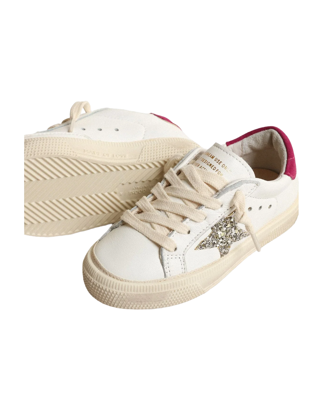 Kids | May Young Nappa Leather with Platinum Glitter Star & Magenta Heel Tab | White x Platinum x Magenta - Image 7
