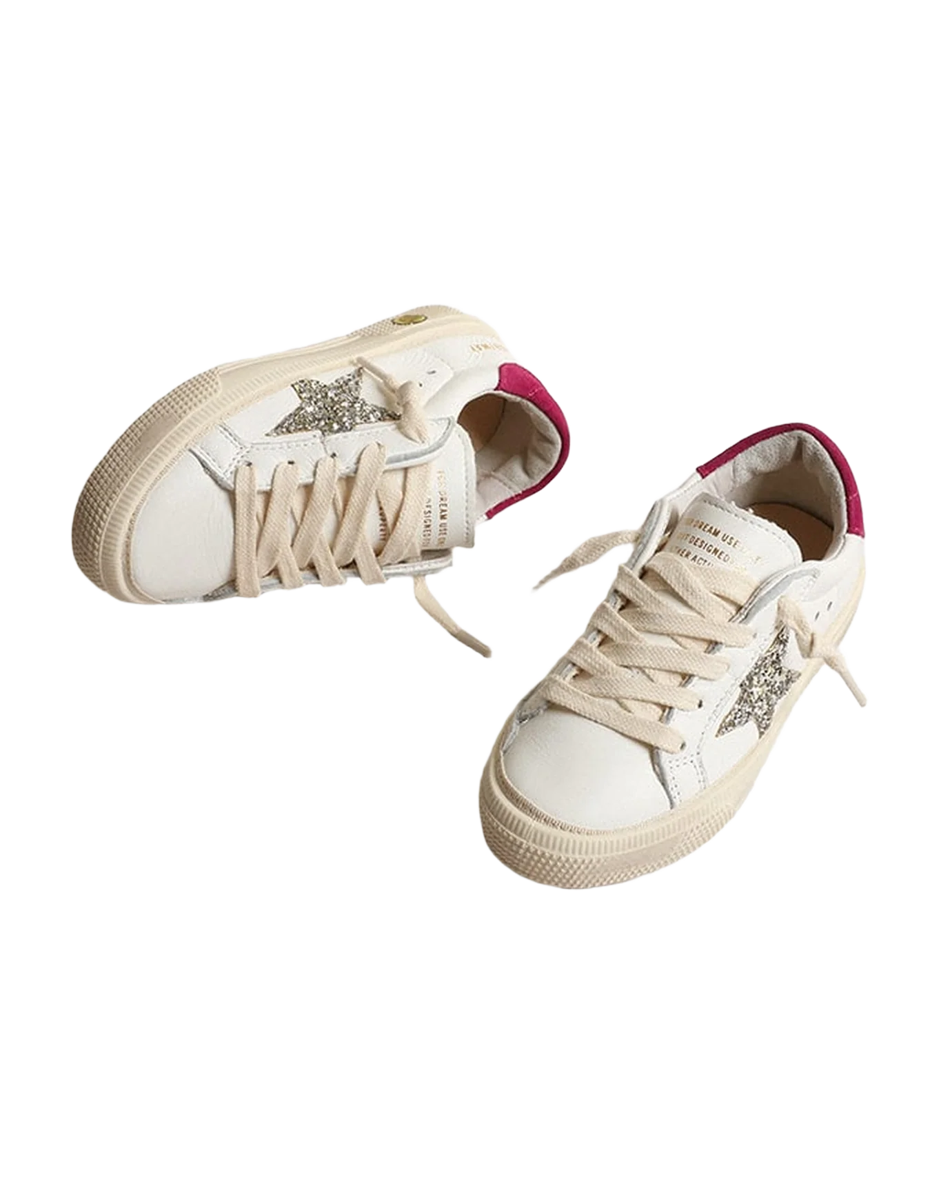 Kids | May Young Nappa Leather with Platinum Glitter Star & Magenta Heel Tab | White x Platinum x Magenta - Image 8