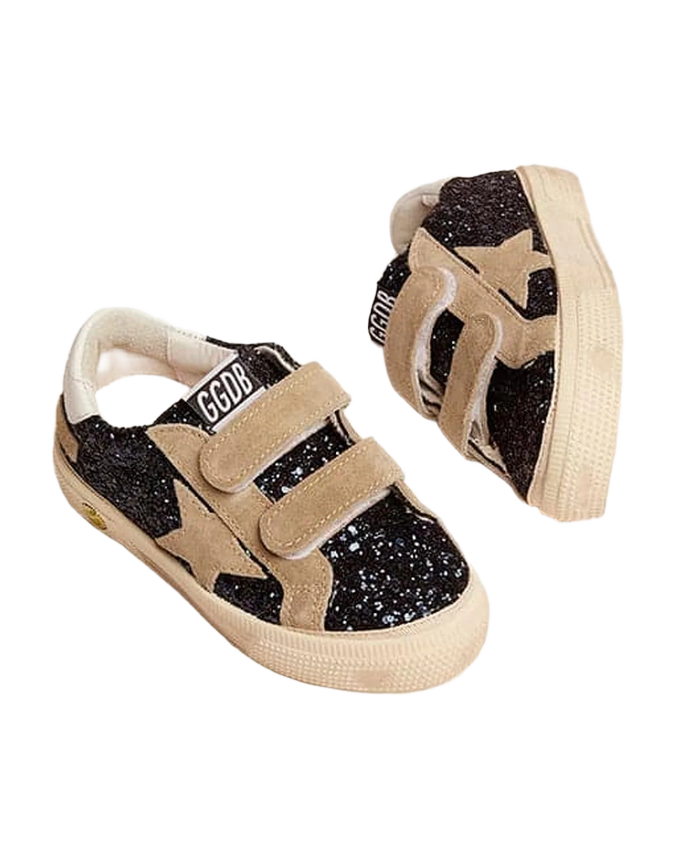 Kids | May Young Sneakers Dark Blue Glitter with Beige Suede Star & White Leather Heel Tab | Night Blue x Taupe x White - Image 2