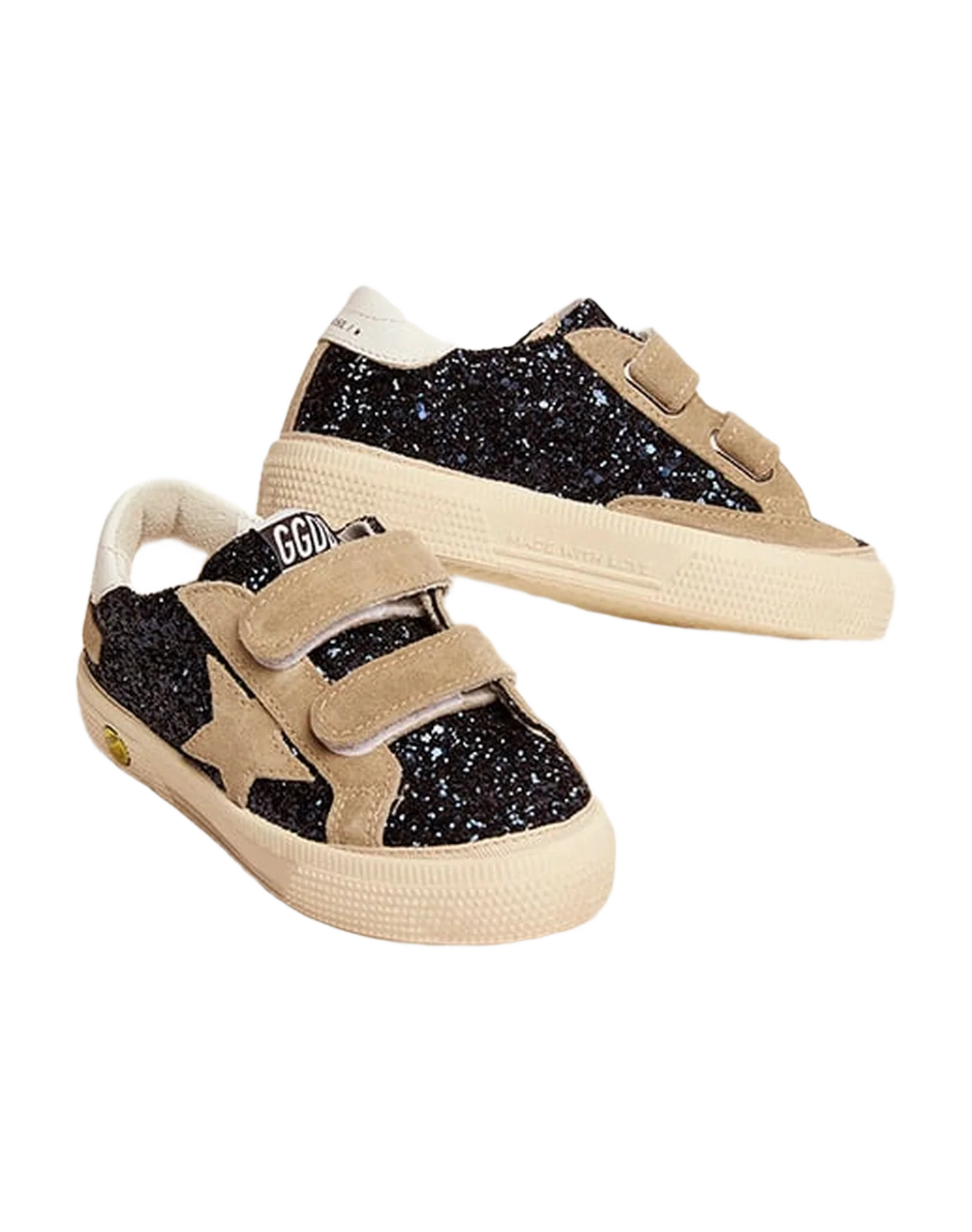 Kids | May Young Sneakers Dark Blue Glitter with Beige Suede Star & White Leather Heel Tab | Night Blue x Taupe x White - Image 3