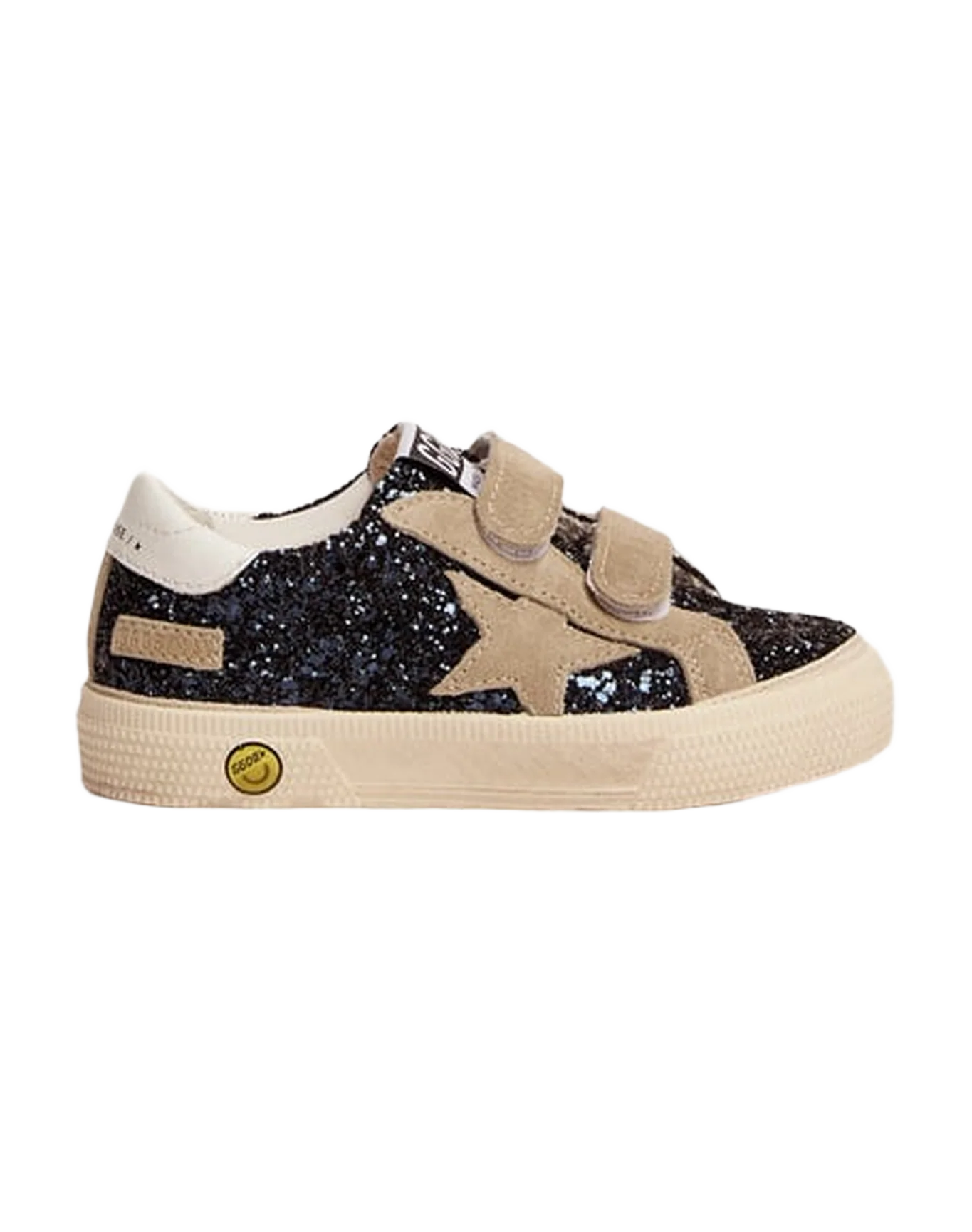 Kids | May Young Sneakers Dark Blue Glitter with Beige Suede Star & White Leather Heel Tab | Night Blue x Taupe x White - Image 4