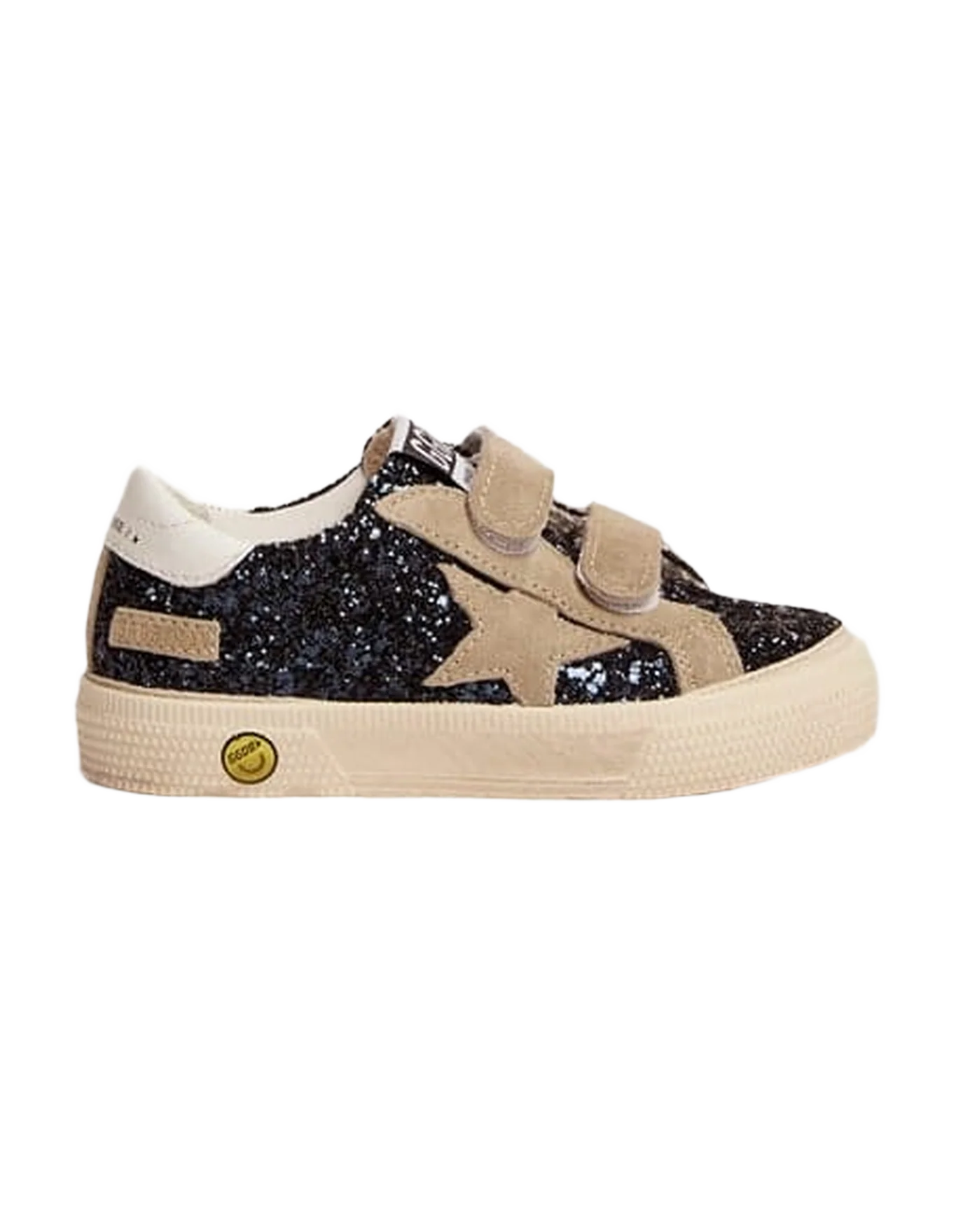 Kids | May Young Sneakers Dark Blue Glitter with Beige Suede Star & White Leather Heel Tab | Night Blue x Taupe x White - Image 5