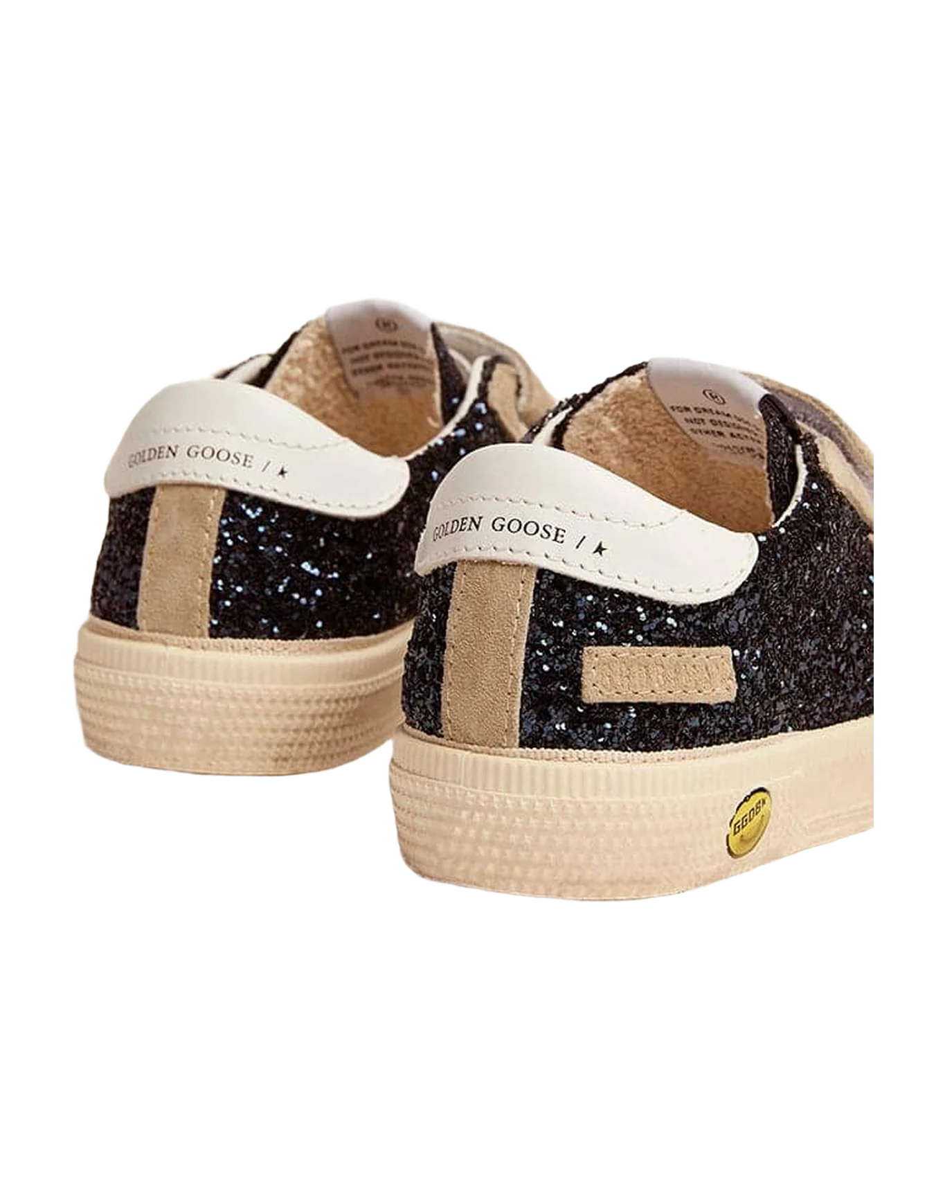 Kids | May Young Sneakers Dark Blue Glitter with Beige Suede Star & White Leather Heel Tab | Night Blue x Taupe x White - Image 8