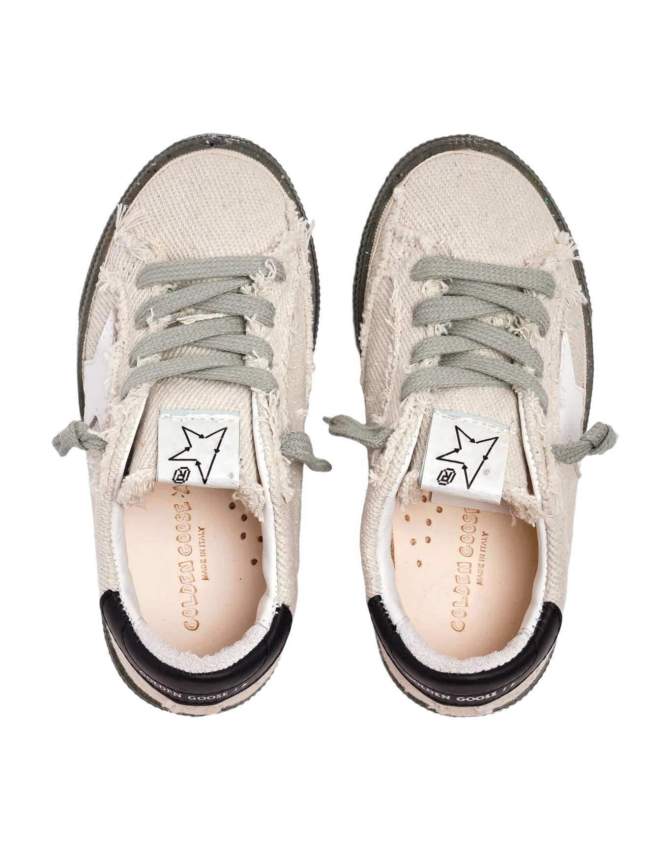 Kids | May Young Sneakers with Mimetic Base & White Leather Star & Black Leather Heel Tab | Off White x Black - Image 4