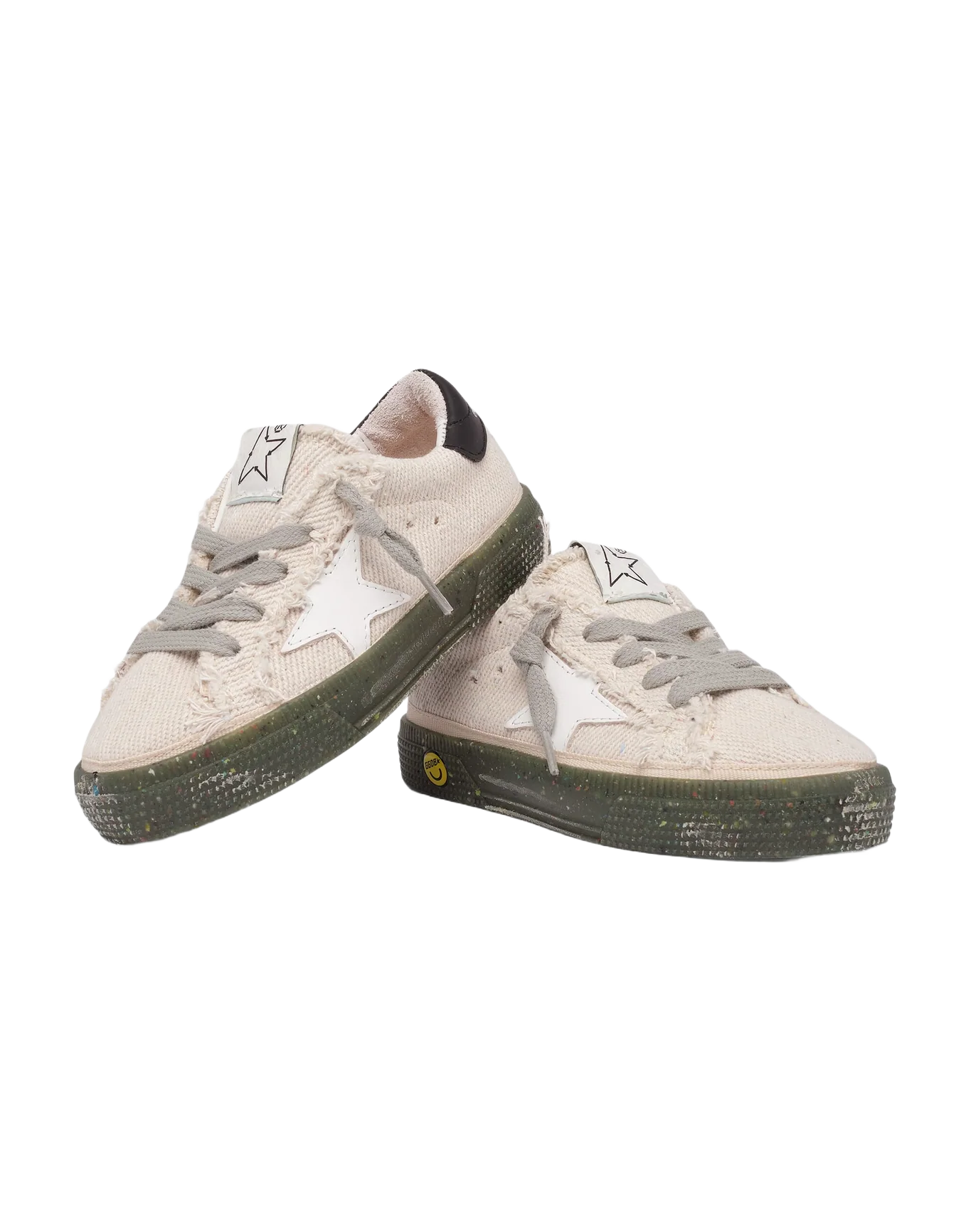 Kids | May Young Sneakers with Mimetic Base & White Leather Star & Black Leather Heel Tab | Off White x Black - Image 8