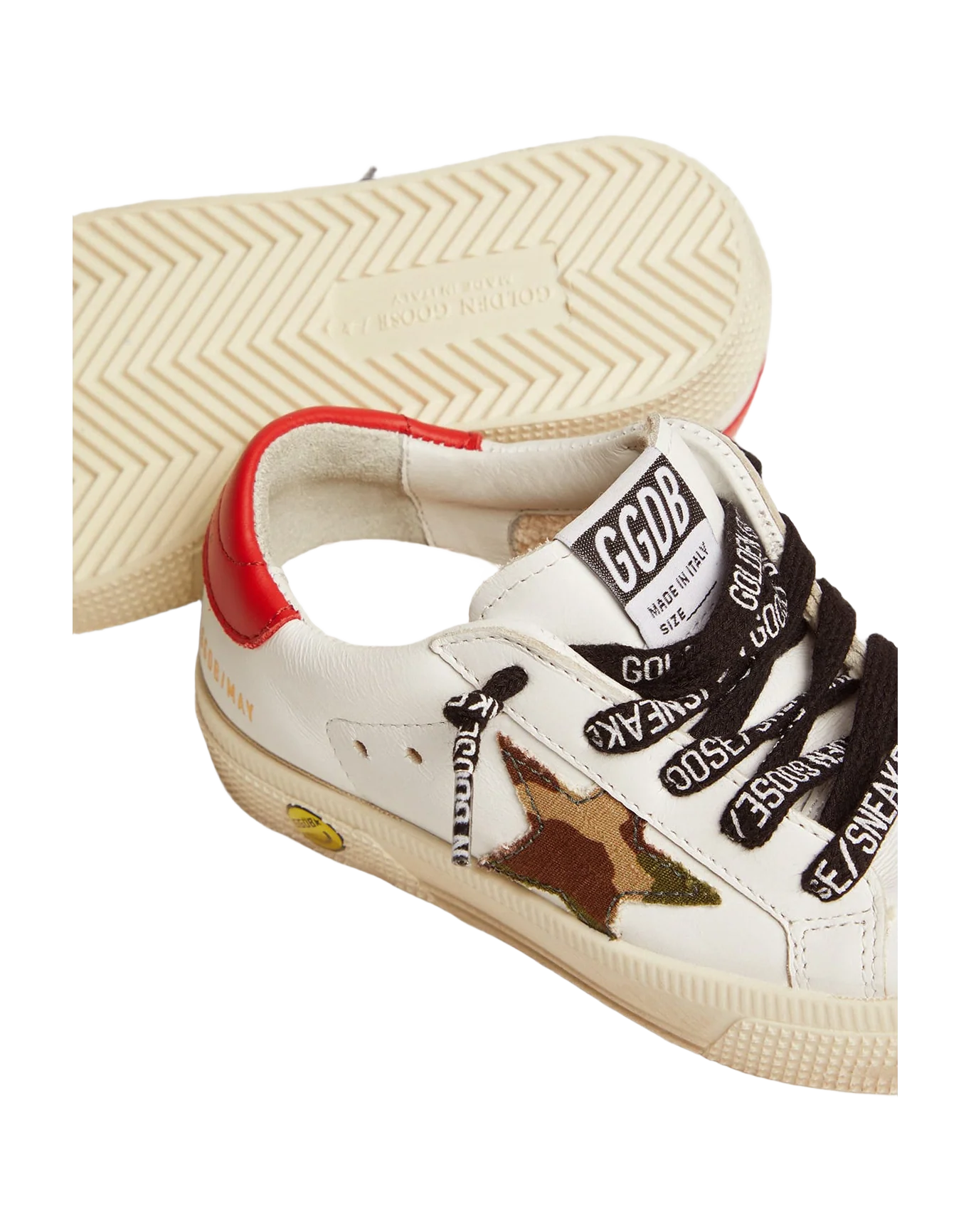 Kids | May Young with White Leather, Green Camouflage Star & Red Heel Tab | White x Green Camouflage x Red - Image 3
