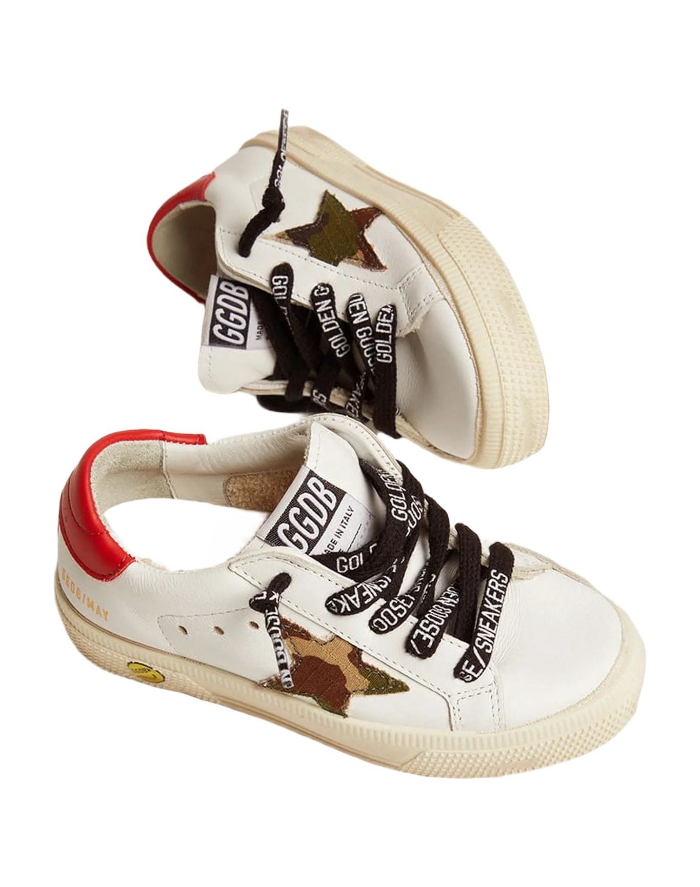 Kids | May Young with White Leather, Green Camouflage Star & Red Heel Tab | White x Green Camouflage x Red - Image 6