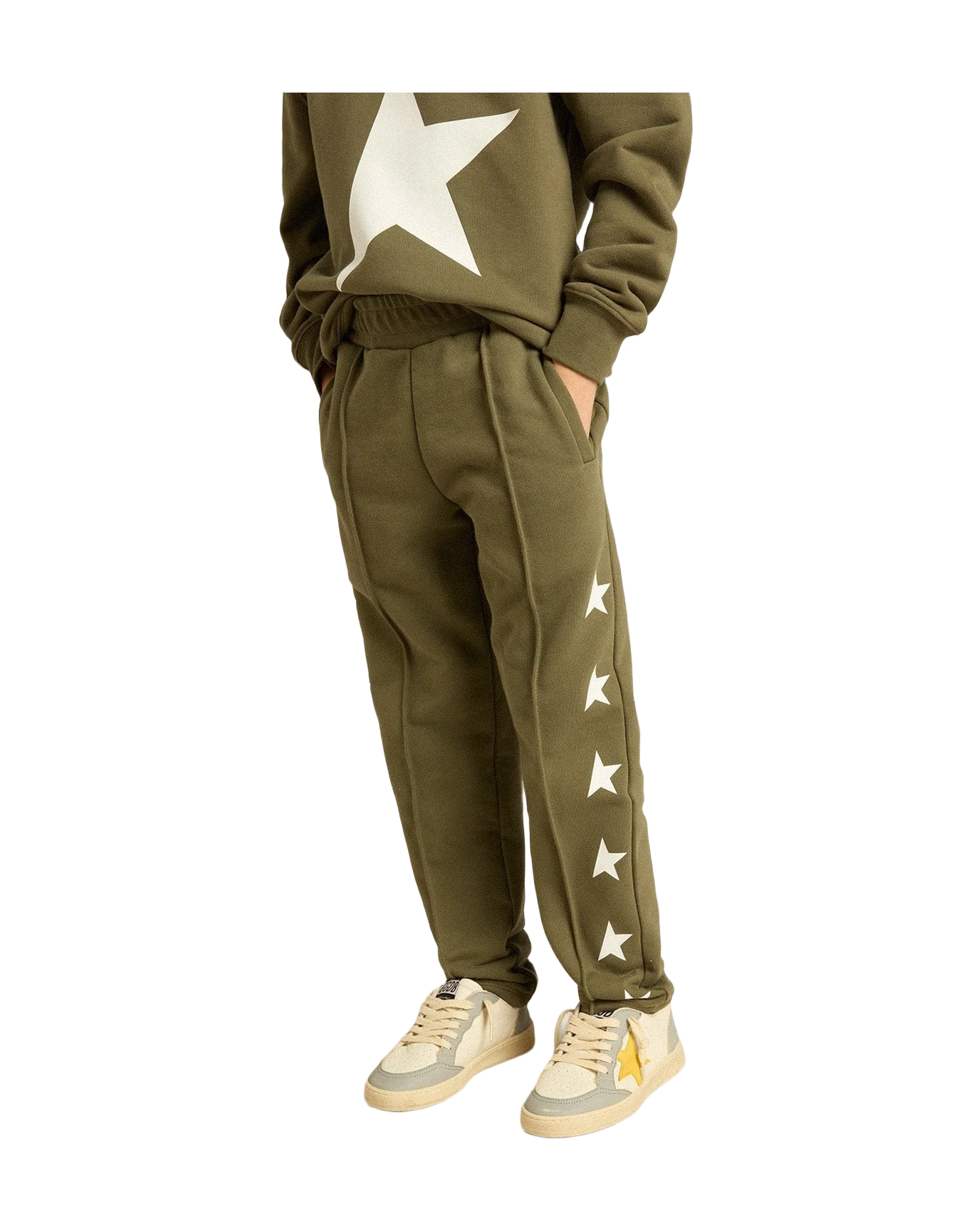 Kids | Military-Green Joggers with White Stars | Ivy Green x White - Image 4