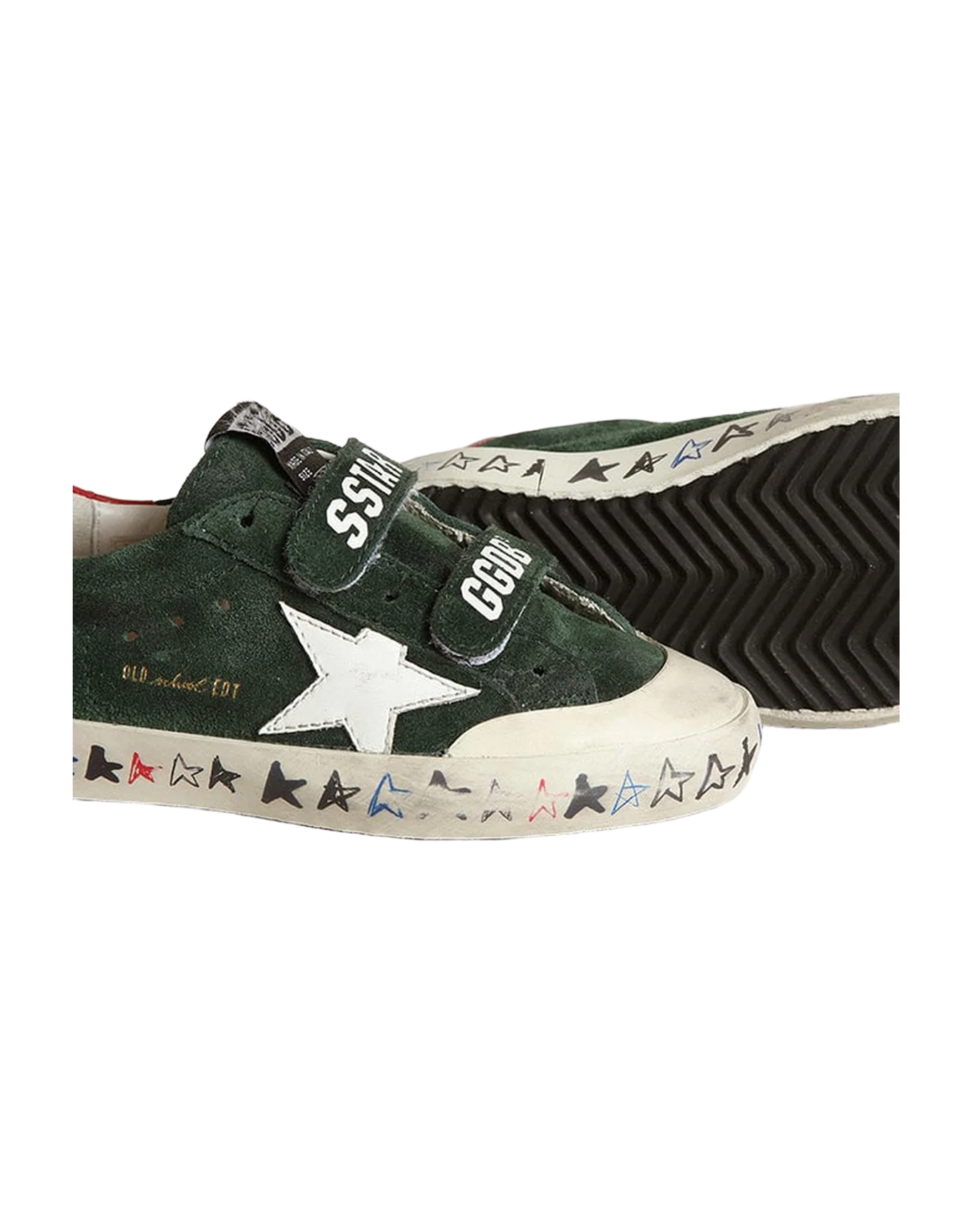 Kids | Old School Green Suede with White Star & Red Heel Tab | Green x White x Red - Image 2