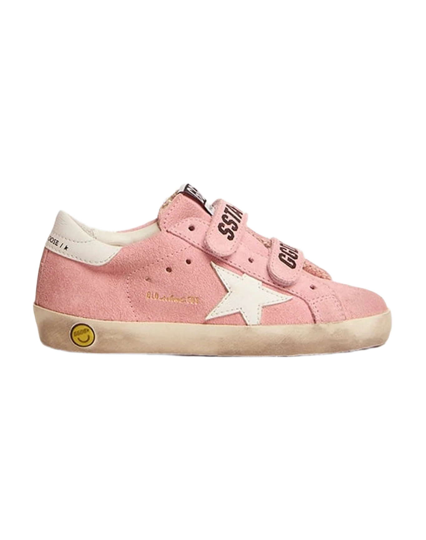 Kids | Old School Junior Baby Pink Suede with White Star | Baby Pink x White