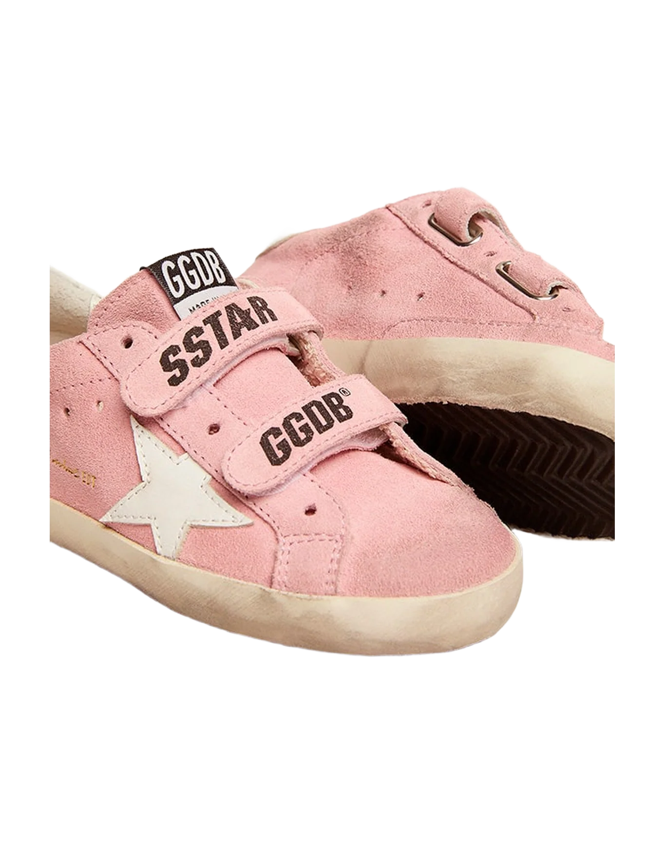 Kids | Old School Junior Baby Pink Suede with White Star | Baby Pink x White - Image 5