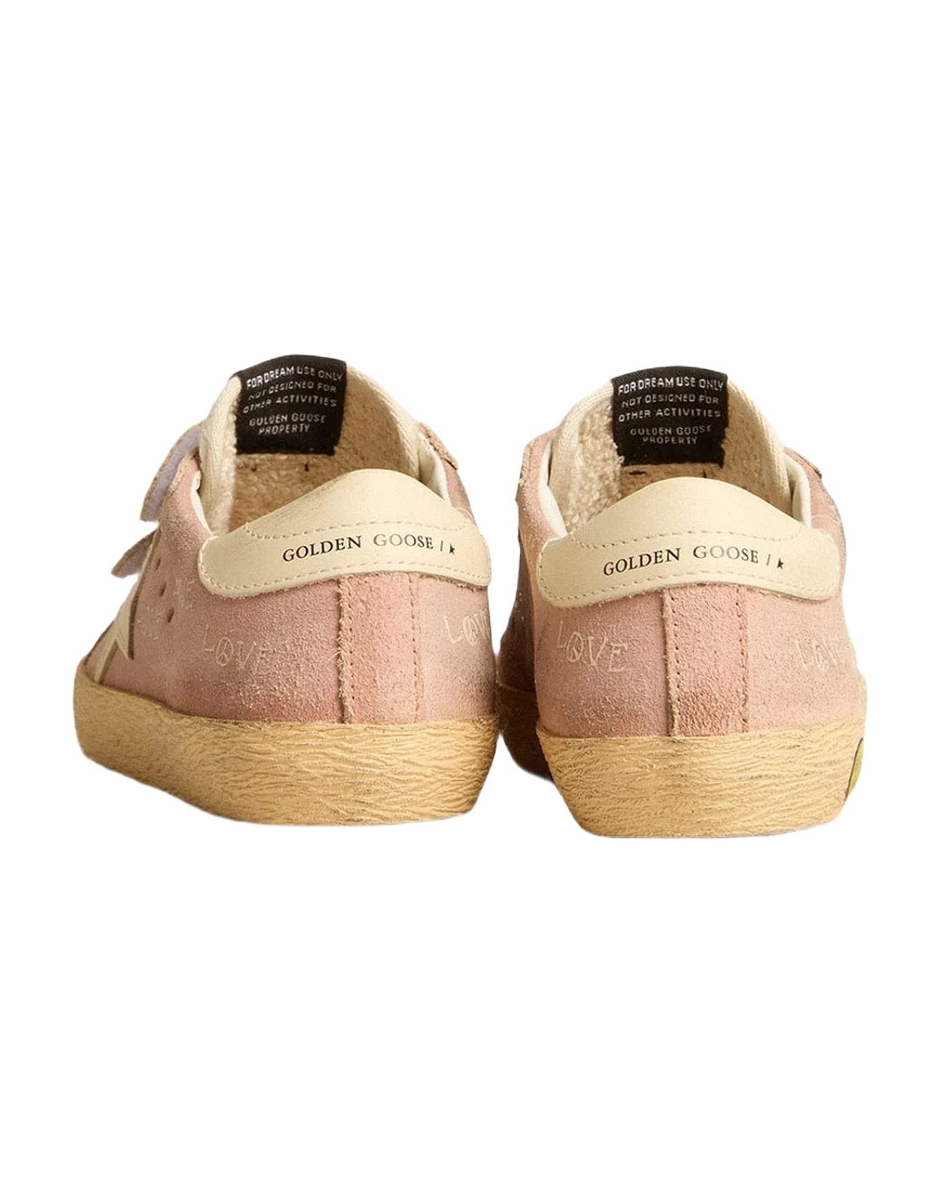 Kids | Old School Junior Pink Suede with Cream Leather Star & Heel Tab | Ash Rose x Cream