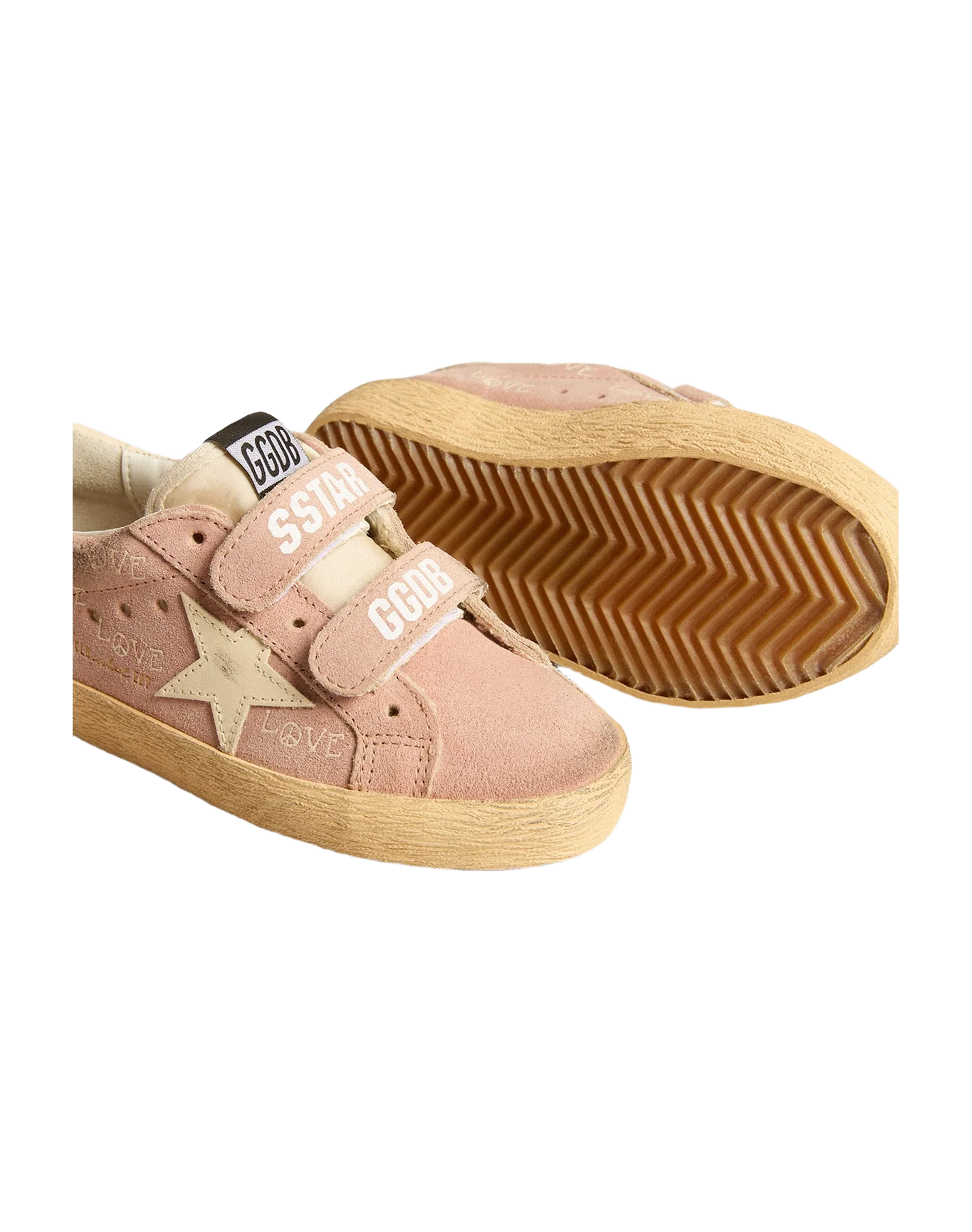 Kids | Old School Junior Pink Suede with Cream Leather Star & Heel Tab | Ash Rose x Cream - Image 3