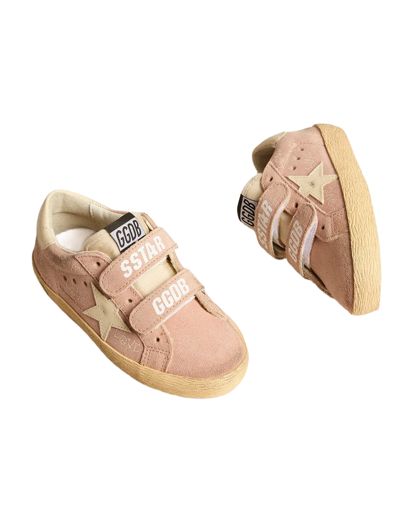 Kids | Old School Junior Pink Suede with Cream Leather Star & Heel Tab | Ash Rose x Cream - Image 6