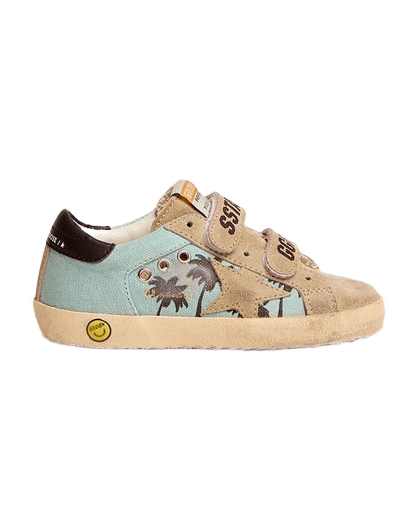 Kids | Old School Junior Turquoise Nylon with Beige Suede Star & Black Leather Heel Tab | Sage Green x Taupe x Black