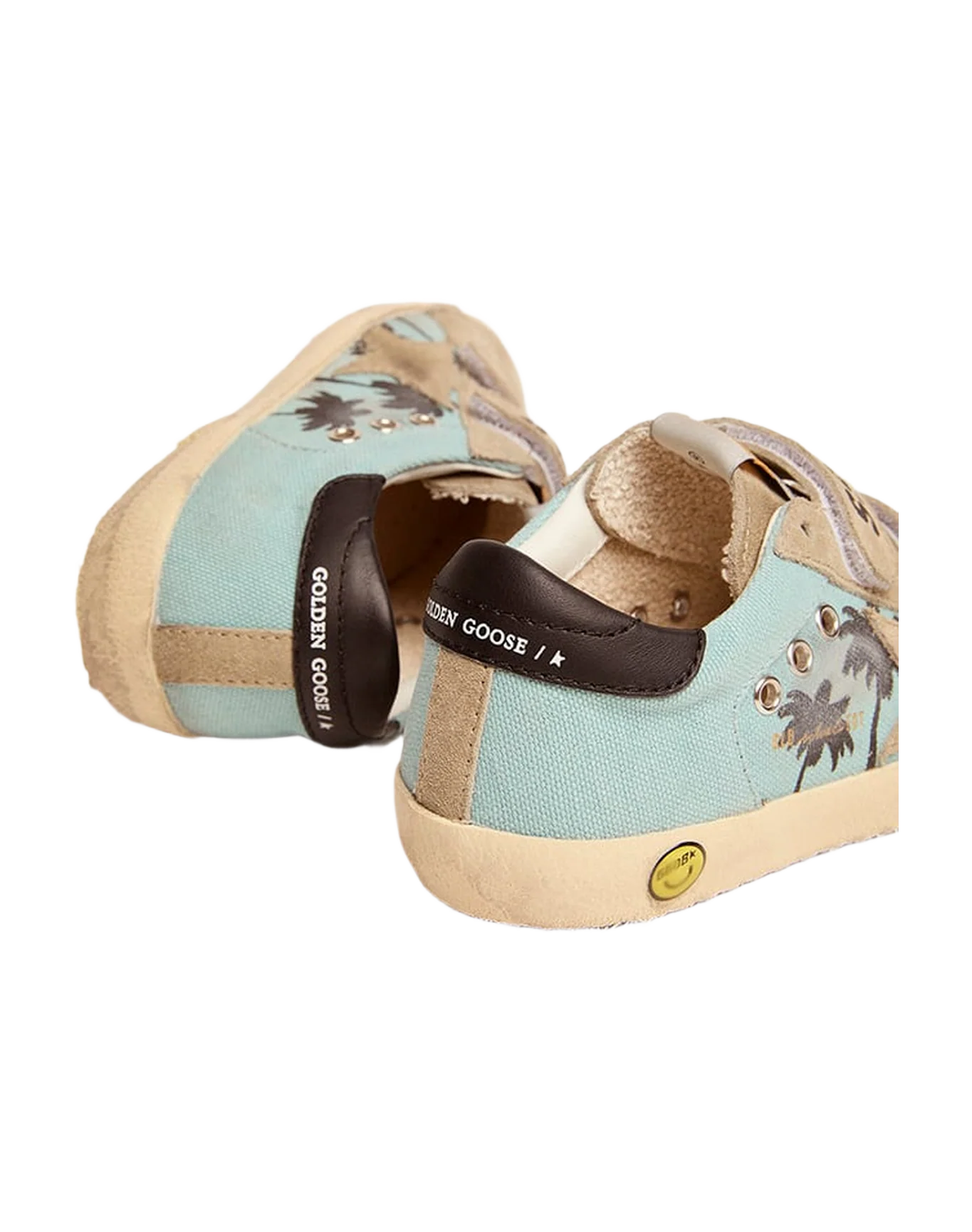 Kids | Old School Junior Turquoise Nylon with Beige Suede Star & Black Leather Heel Tab | Sage Green x Taupe x Black - Image 3