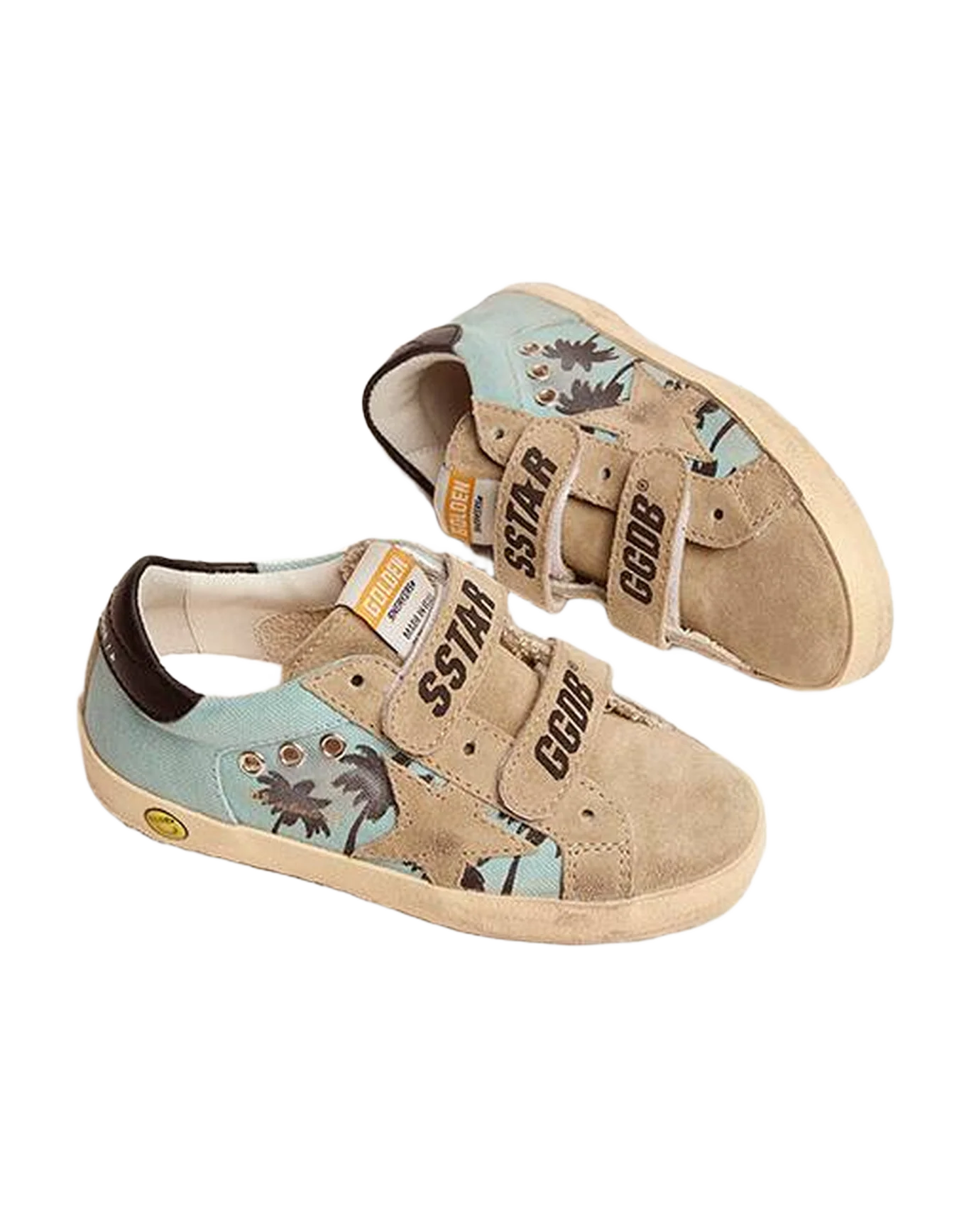 Kids | Old School Junior Turquoise Nylon with Beige Suede Star & Black Leather Heel Tab | Sage Green x Taupe x Black - Image 4