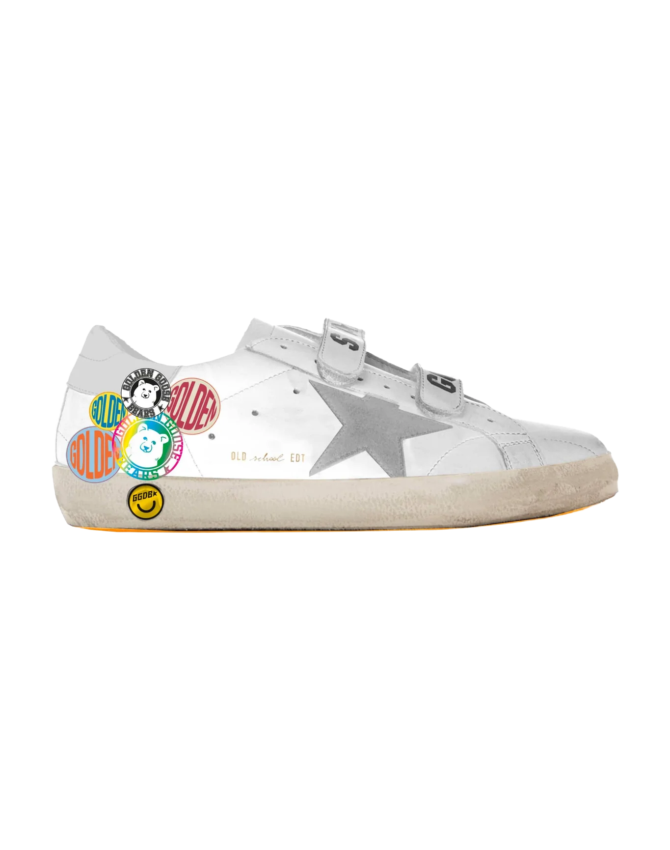 Kids | Old School Junior White Leather with Grey Star & Colorful Pins - Image 2