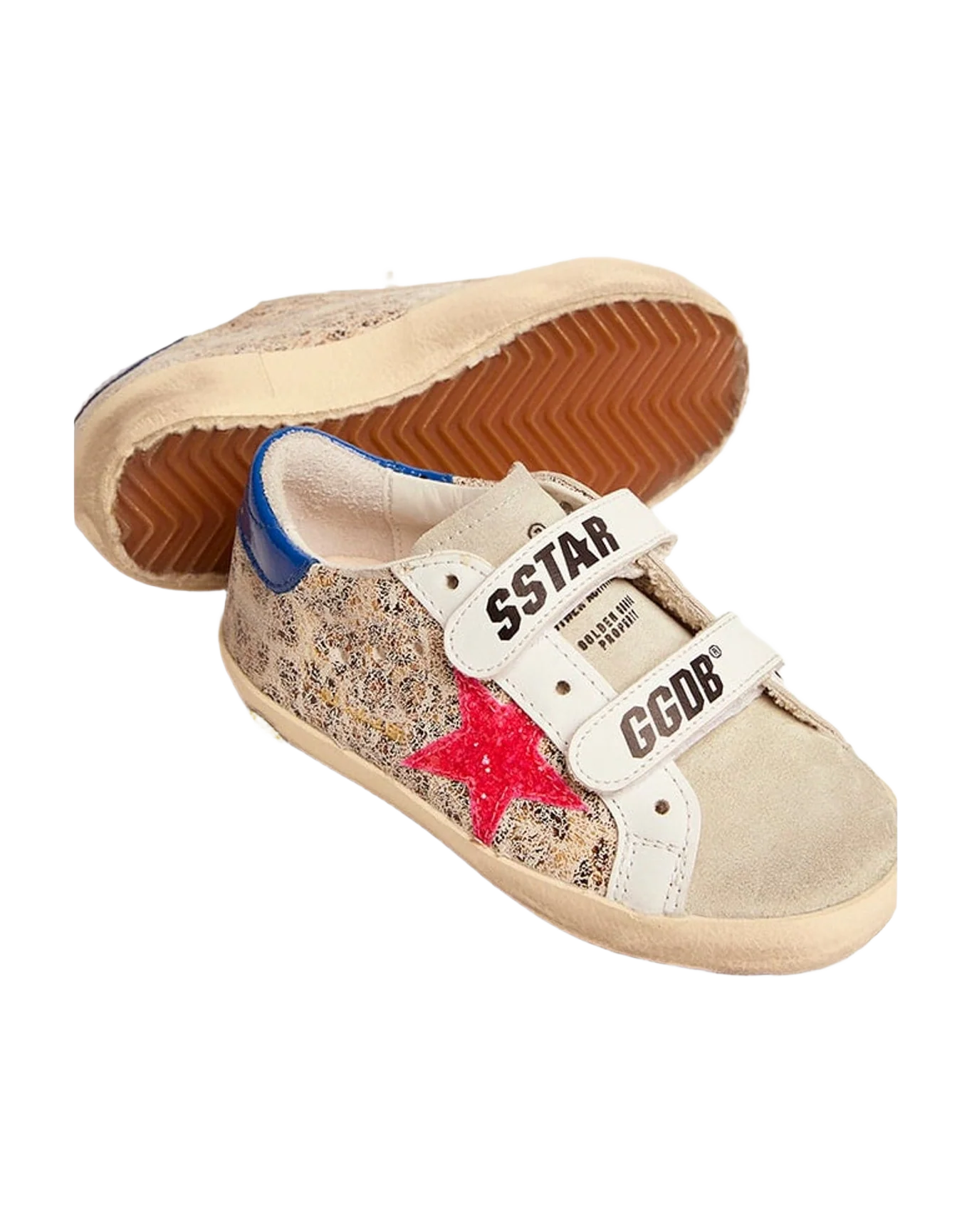 Kids | Old School Junior with Beige Leo Print, Dark Pink Glitter Star & Turquoise Heel Tab | Beige Leo x Taupe x White x Dark Pink x Turquoise